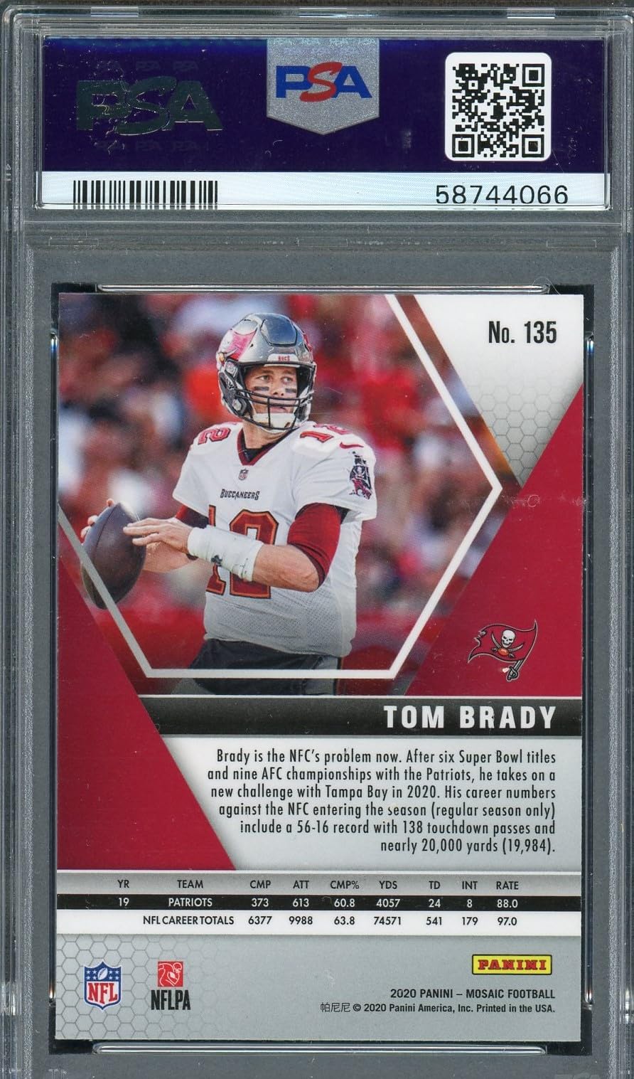 Tom Brady 2020 Panini Mosaic Football Card #135 PSA 10 Gem Mint - Rare Collectible Sports Memorabilia for Display & Investment