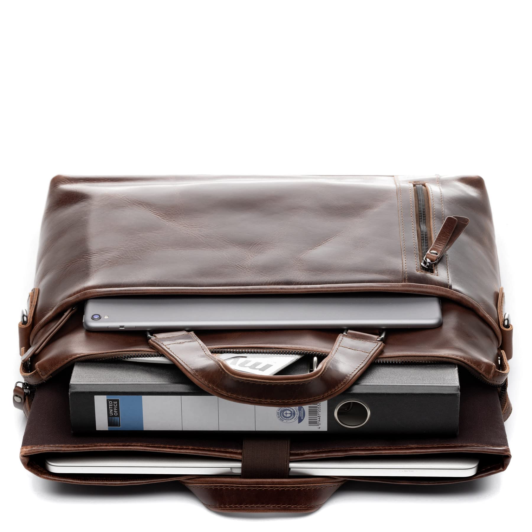 SID & VAIN London Large Real Leather Business Briefcase - Unisex Brown Laptop Bag for Office, Travel & Professional Use