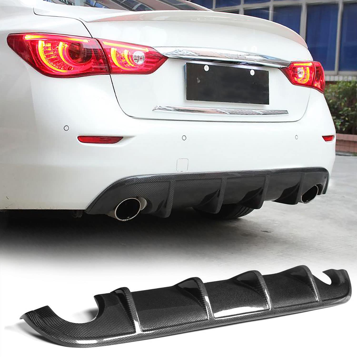 Carbon Fiber Rear Diffuser for Infiniti Q50 Sedan 2014-2017 | Lower Bumper Lip Spoiler Body Kit | Enhances Aerodynamics & Style | Perfect for Street Racing & Car Shows