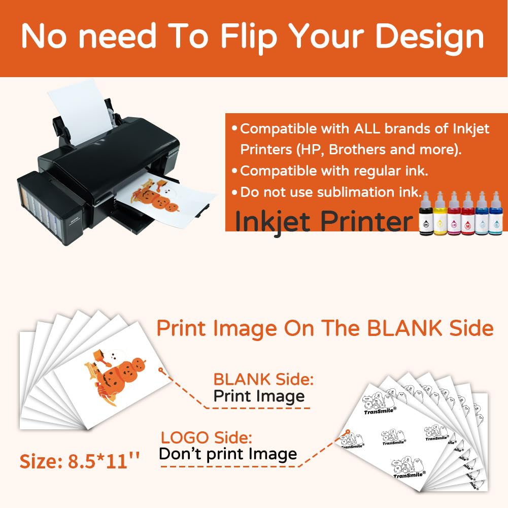 TranSmile 20 Sheets PU Heat Transfer Paper for Dark T-Shirts (8.5