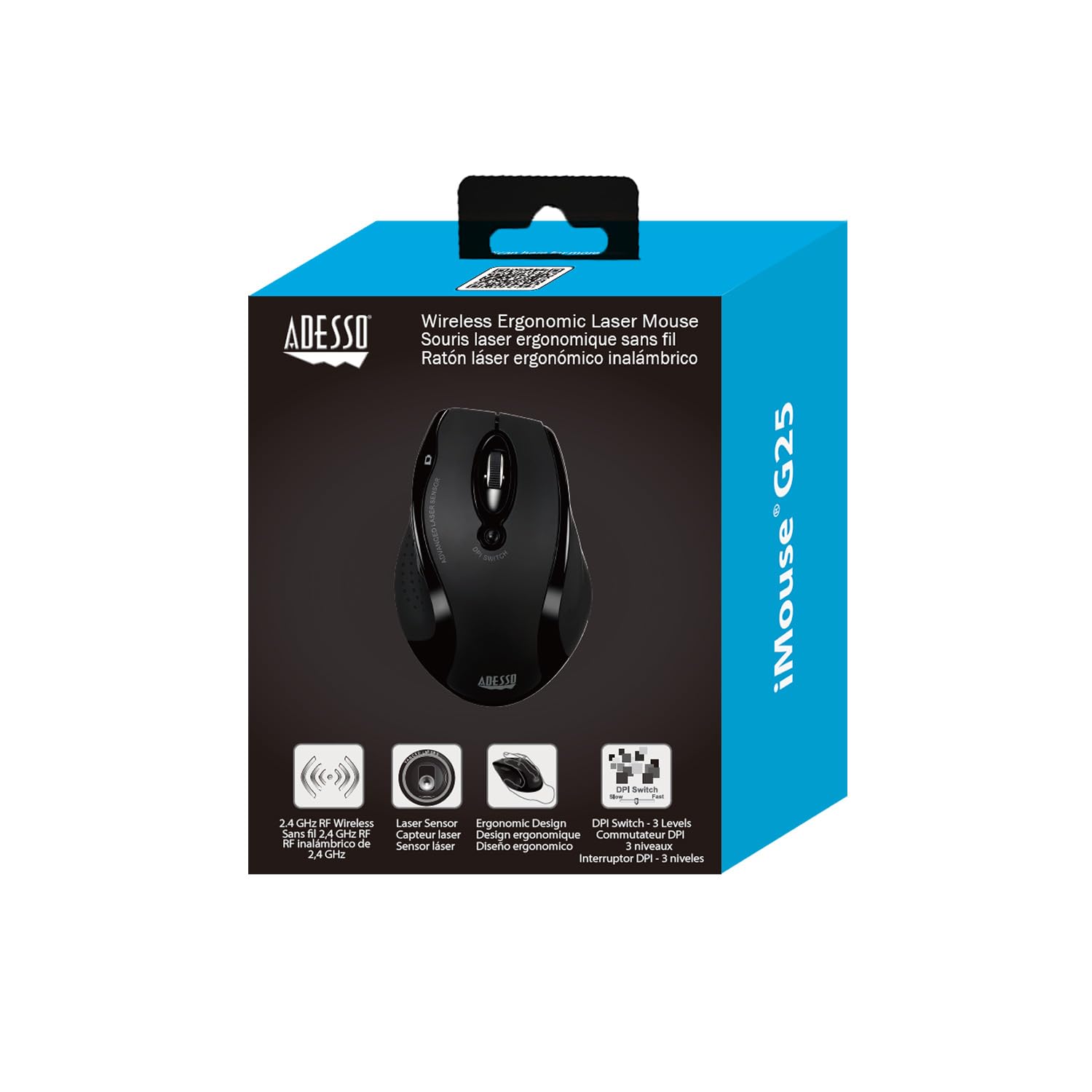 Adesso iMouse G25 Wireless Ergonomic RF Laser Mouse - Comfortable Vertical Design for Office, Home & Gaming Use - Reduce Wrist Pain & Improve Productivity