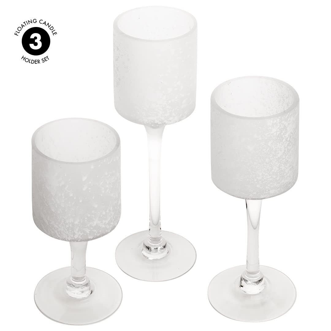 Koyal Wholesale Set of 3 Frosted White Glass Candle Holders - Long Stem Floating Candle Holders for Wedding Centerpieces, Christmas Decor & Home Table Decorations | Perfect for Romantic Dinners, Holiday Parties & Special Events