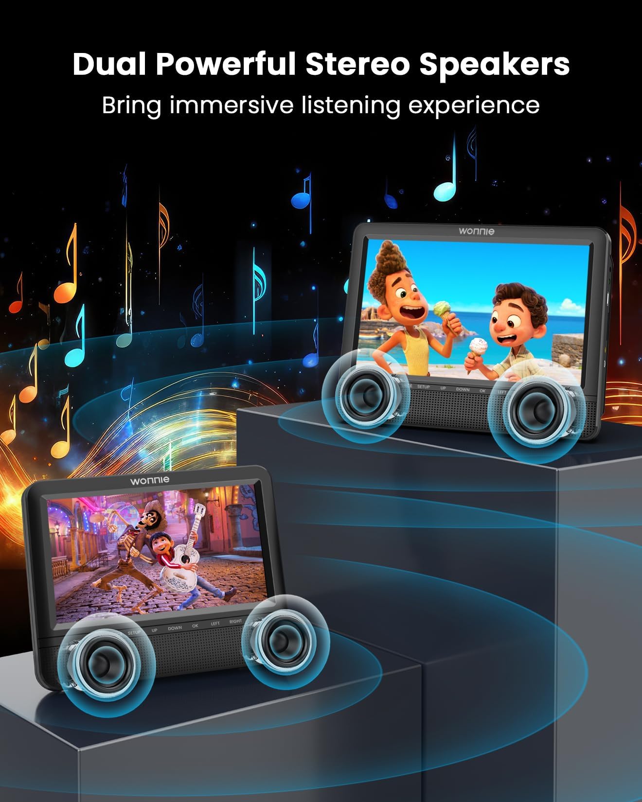 WONNIE 7.5 Inch Portable Car DVD Player - Dual Screen Playback with Headrest Strap, Supports Last Memory Function, AV Out/In, USB/SD Compatibility, All Region Free - Perfect for Road Trips & Family Travel Entertainment