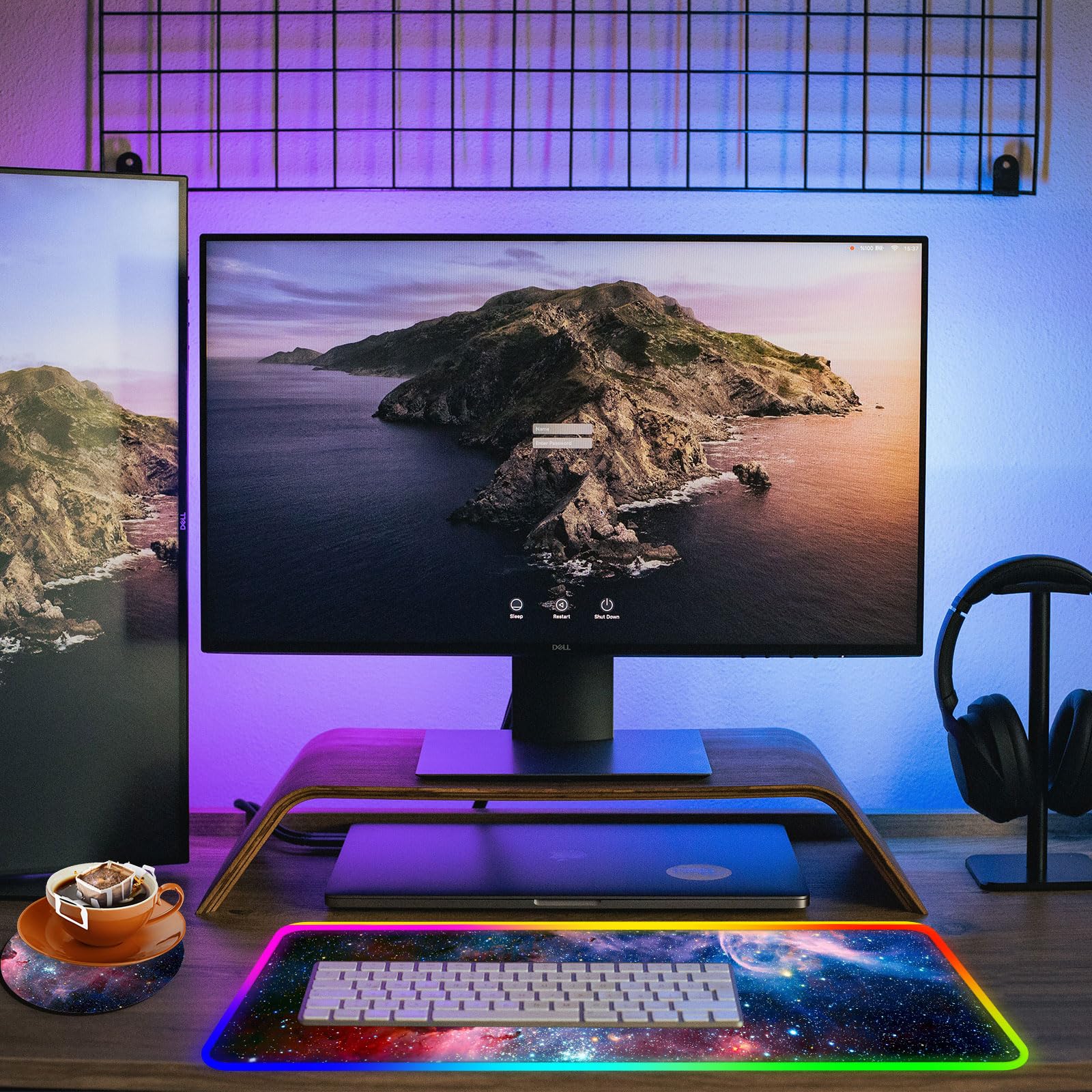 RGB Gaming Mouse Pad - Large Galaxy Nebula Space Design with Glowing LED Lights, 10 Lighting Modes, Non-Slip Rubber Base (31.5