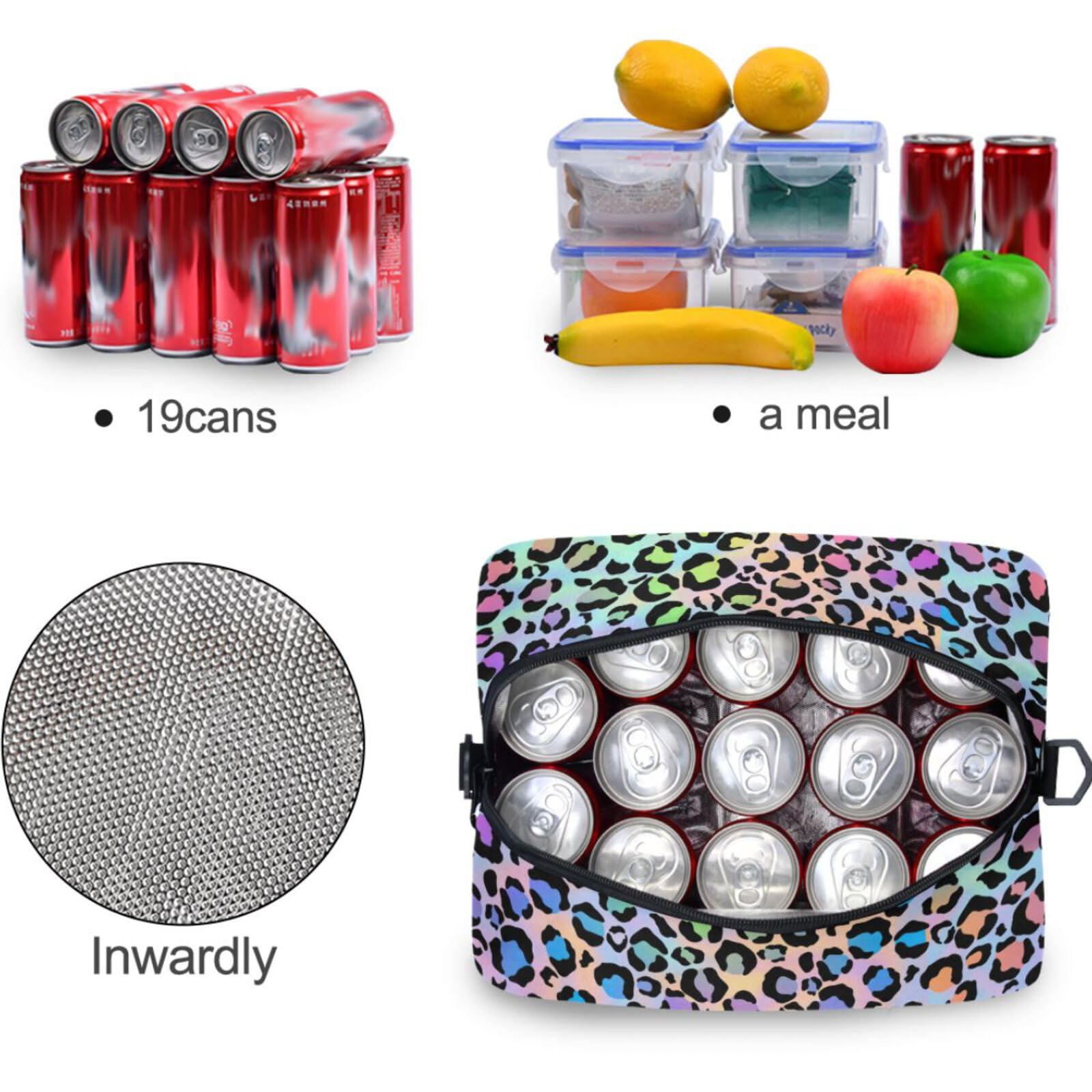 MNSRUU Insulated Lunch Bag - Leopard Print Cooler Tote for Women & Men, Reusable Leakproof Lunch Box for Work, School, Office, Picnic, Travel - Perfect for Teens & Adults
