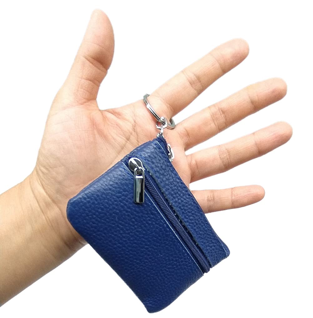 iToolai Genuine Leather Mini Keychain Purse - Small Zipper Coin Wallet & Credit Card Holder for Women (Royal Blue) - Perfect for Keys, Cards, Cash & Everyday Essentials