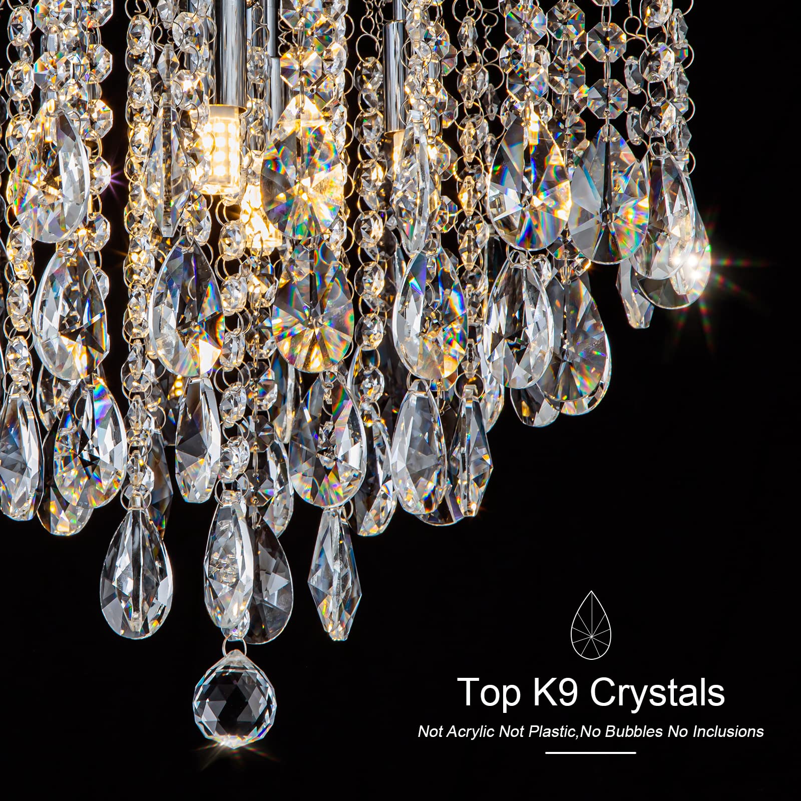 4-Light Crystal Chandelier Flush Mount Ceiling Light - 14 Inch Modern Chrome Fixture with G9 Base for Bedroom, Dining Room, Bathroom, Living Room & Closet - Perfect for Home Decor, Wedding Lighting & Luxury Interior Design