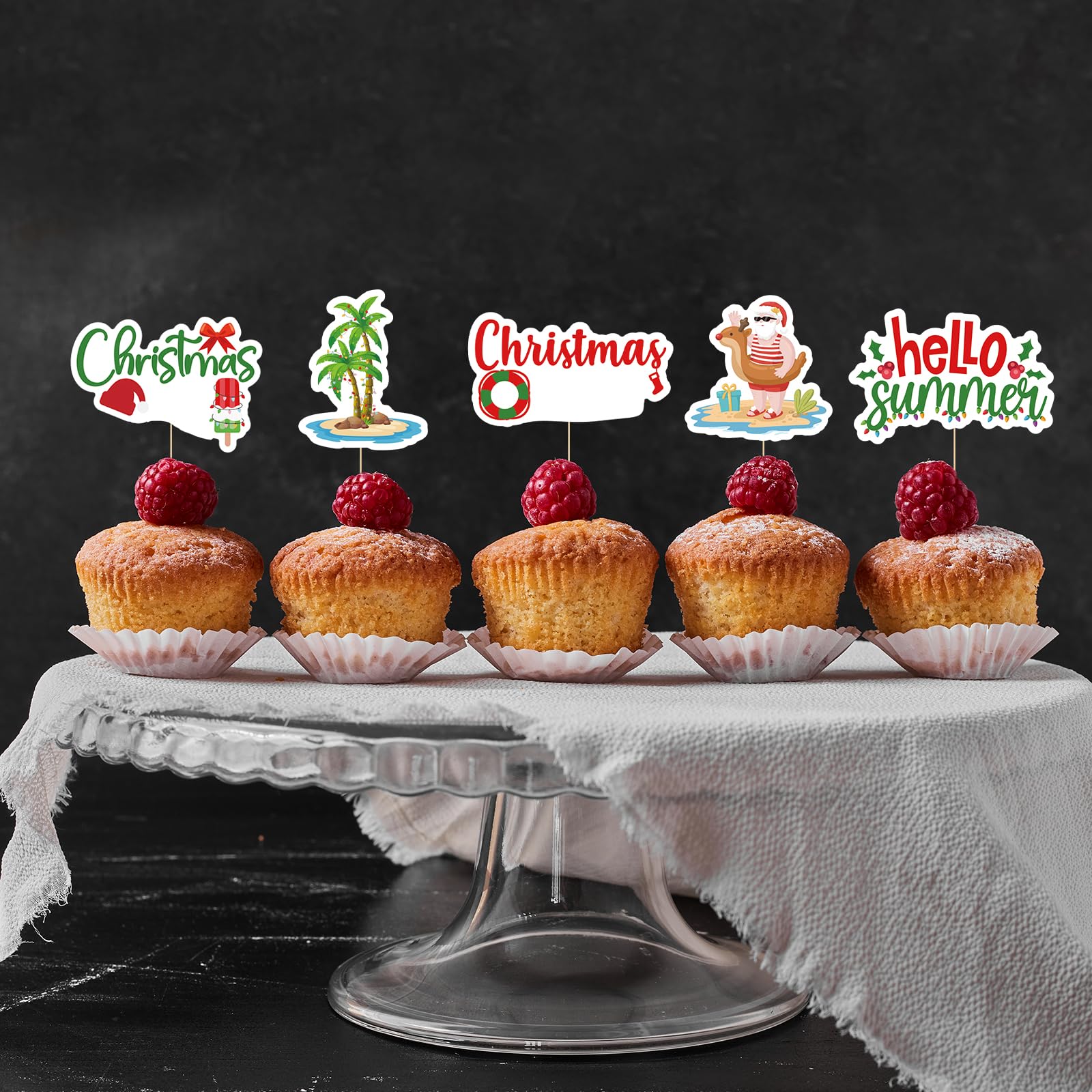 GXSOVSO 24Pcs Summer Christmas Cupcake Toppers - Beach, Luau & Pool Party Decorations | Perfect for Summer BBQs, Holiday Baking & Tropical Themed Celebrations