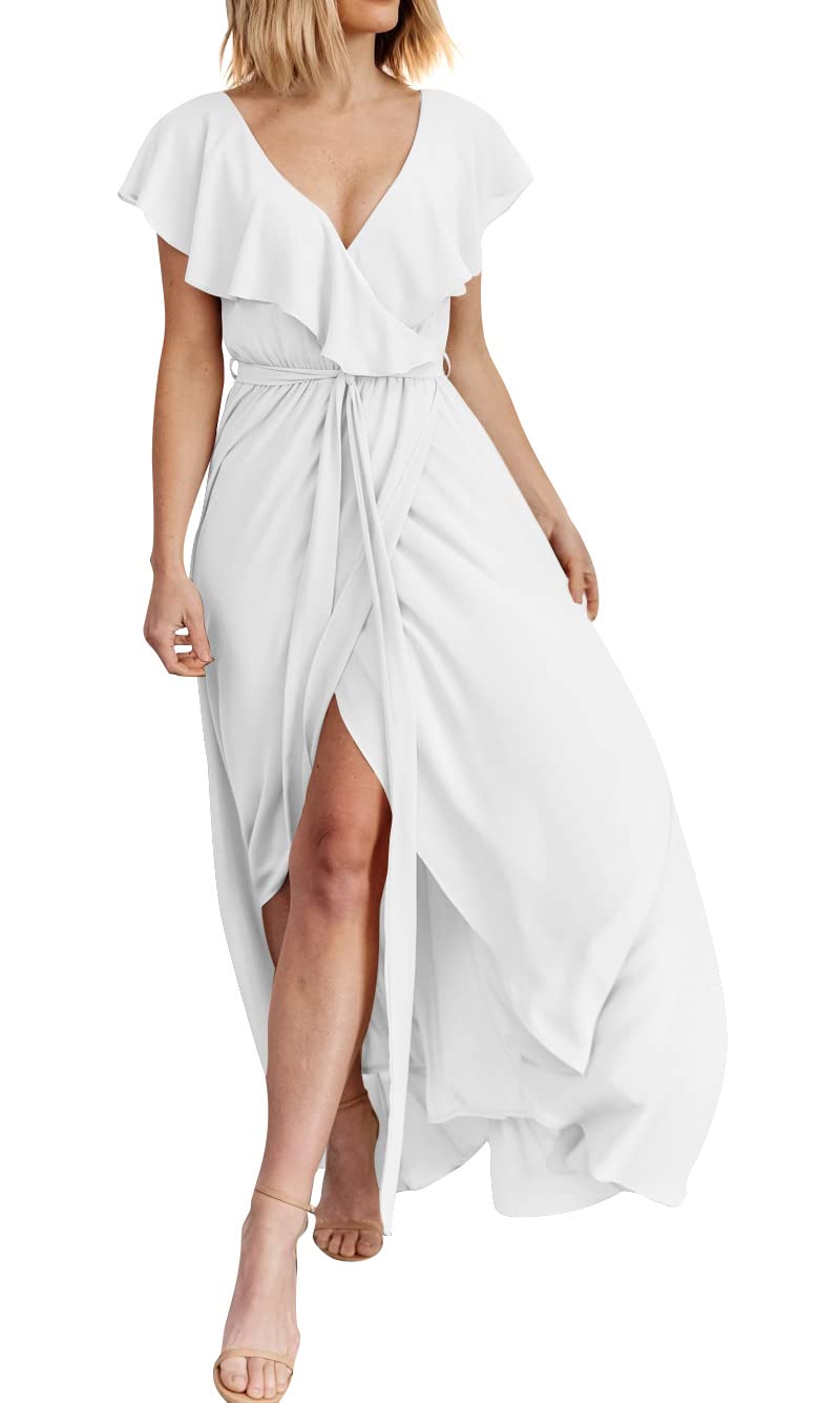 GeGekoko Women's V-Neck Ruffle Maxi Dress - Flowy Long Maternity Dress for Pregnancy, Elegant & Sexy Summer Dress for Beach, Wedding, Party, and Special Occasions