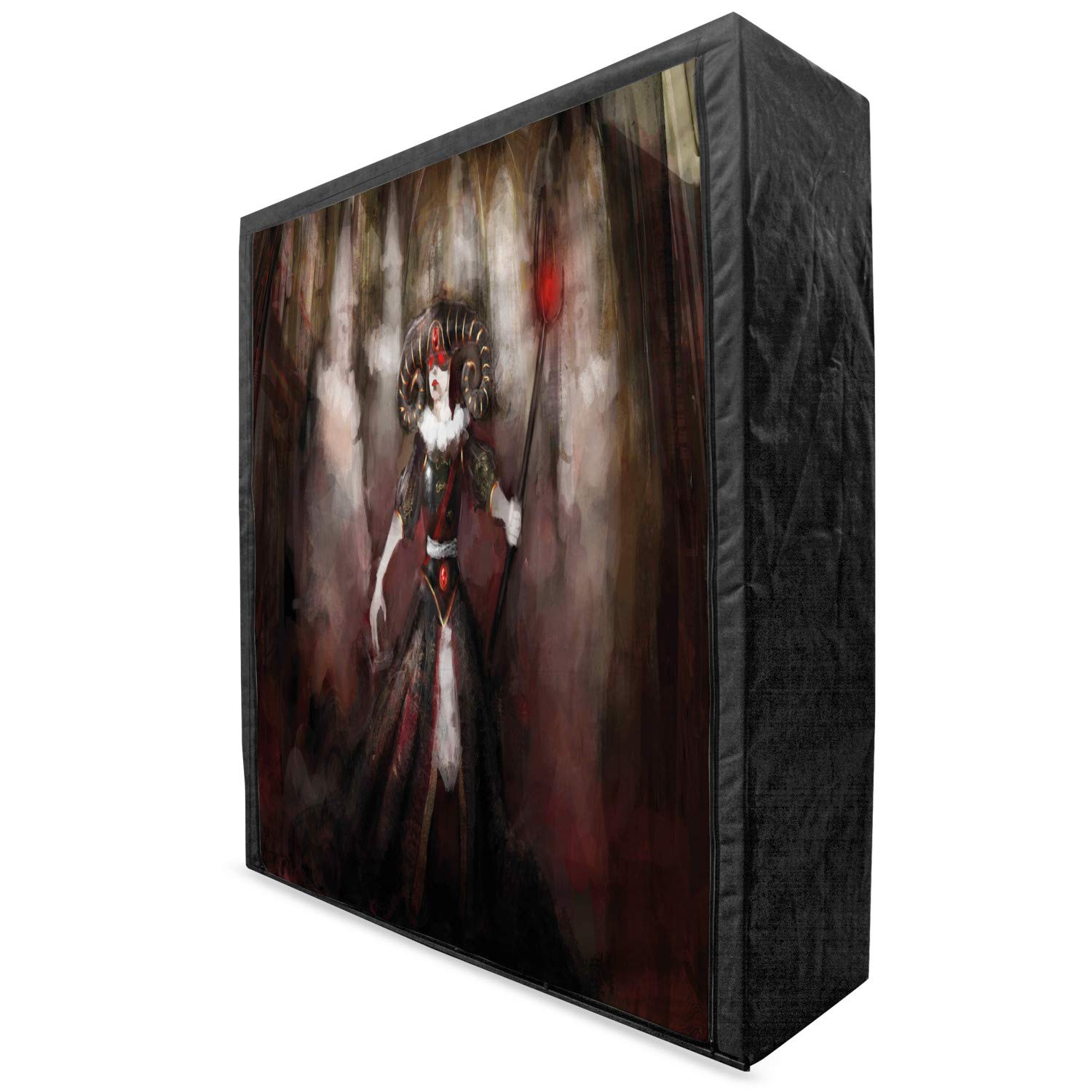Ambesonne Gothic Portable Fabric Wardrobe - Medieval Witch Fantasy Clothing Organizer with Shelves, 59 Inch Black Red Grey - Perfect for Halloween Decor, Gothic Bedroom Storage & Costume Closet Organization
