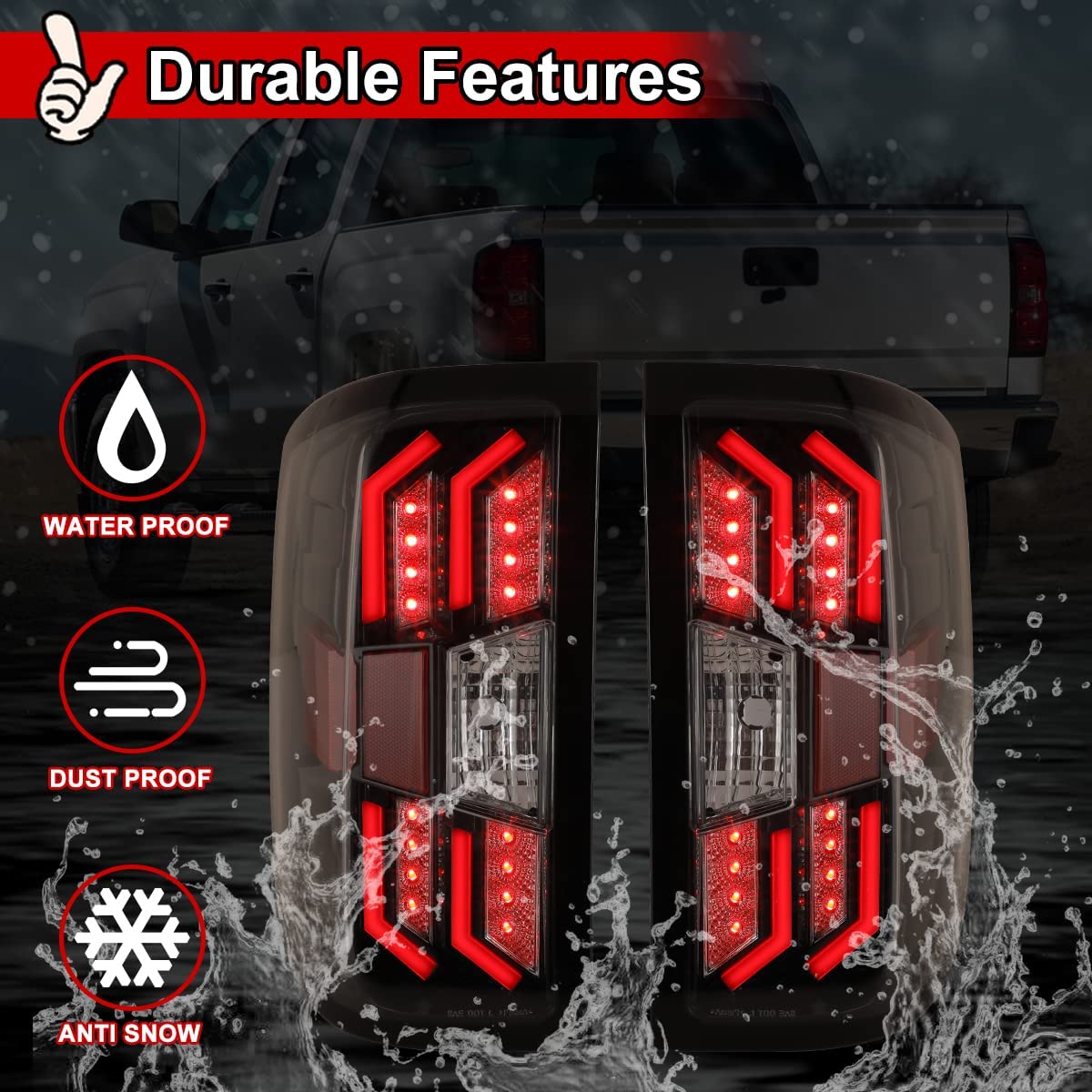 Nixon Offroad LED Tail Lights for 2014-2018 Chevy Silverado 1500 & 2015-2019 Silverado 2500/3500 HD - Clear Lens Replacement Rear Lamps Assembly (1 Pair) - Durable Waterproof Design for Off-Roading, Truck Upgrades & Night Driving