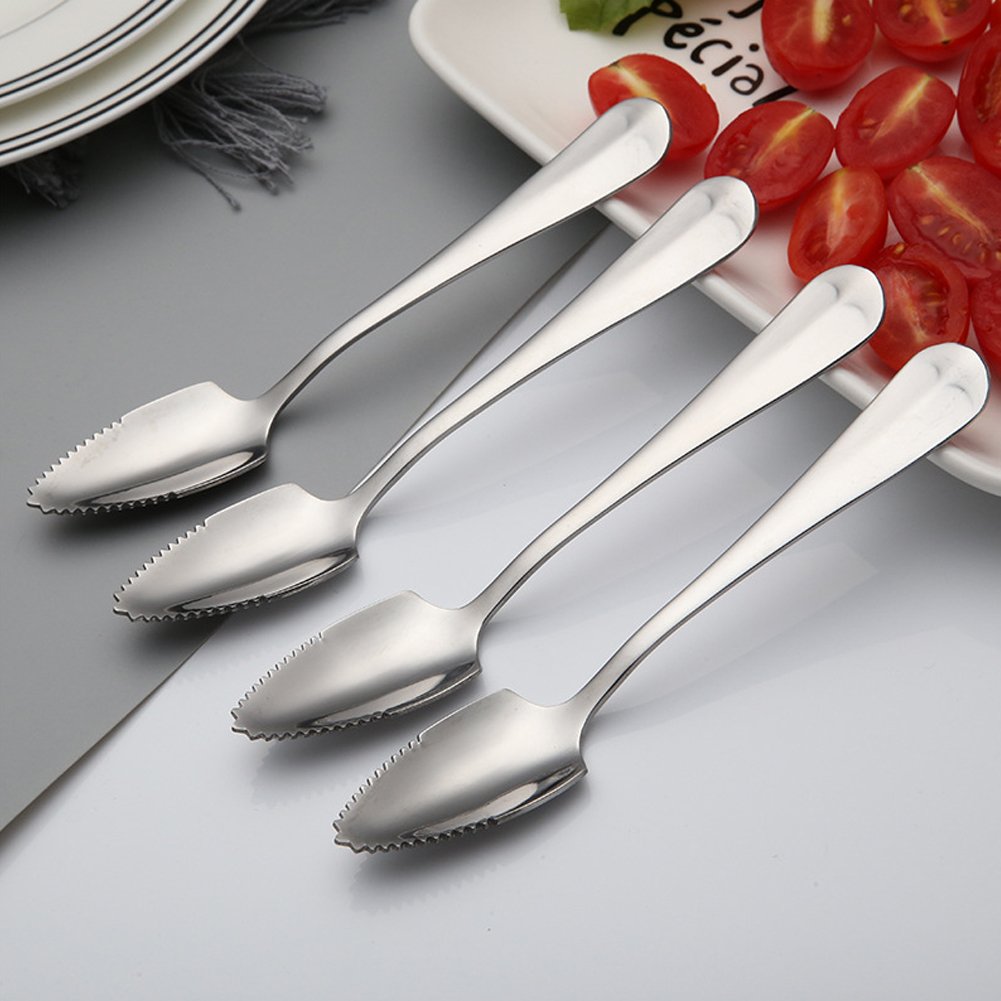 6-Piece Stainless Steel Grapefruit Spoon Set with Serrated Edge - 6 Inch Silver Kitchen Utensils for Fruit Salad, Desserts, and Breakfast