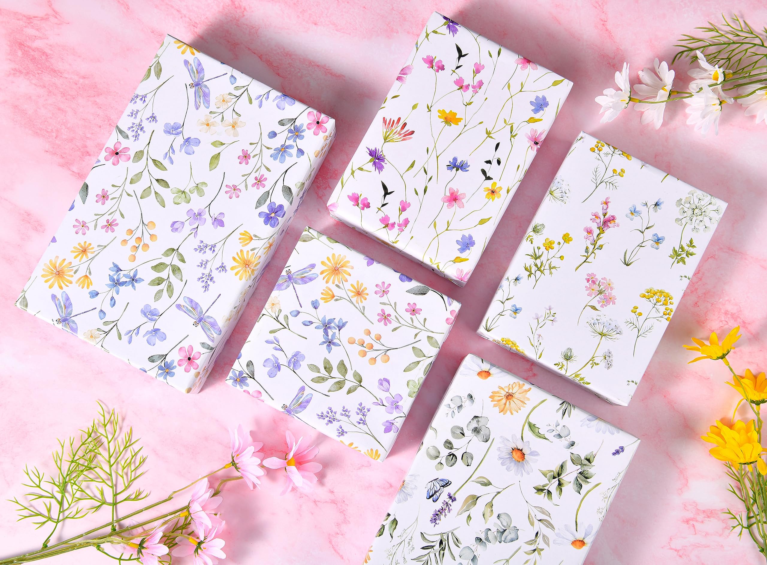 Titiweet Floral Wrapping Paper - 8 Sheets Wildflower Gift Wrap for Birthdays, Weddings, Mother's Day & Baby Showers (20x28 Inches) | Elegant Present Wrapping for Women, Party Decor & Special Occasions