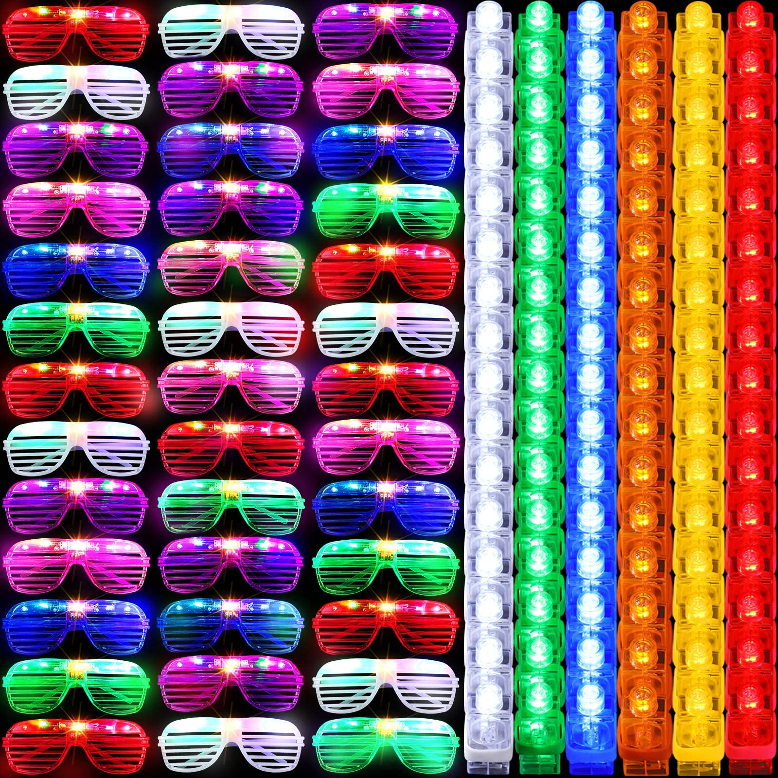 300 Pack LED Glowing Glasses & Finger Lights - Flashing Party Sunglasses with Neon Lights - Glow in The Dark Party Favors for Adults & Kids - Perfect for Raves, Concerts, Halloween & Night Events