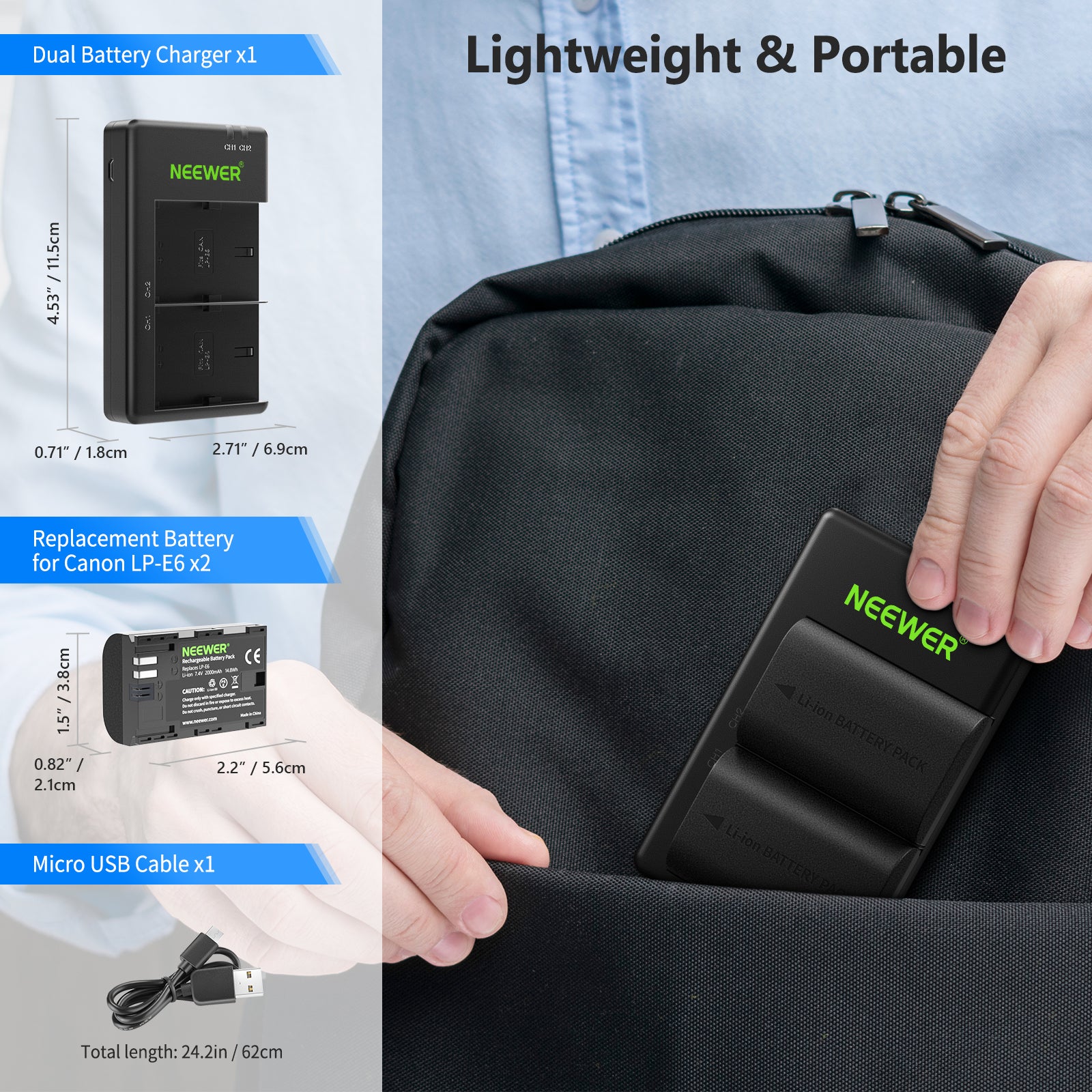 NEEWER 2 Pack LP-E6 LP-E6N Rechargeable Battery Charger Set for Canon Cameras - Perfect for Travel, Photography & Professional Shoots
