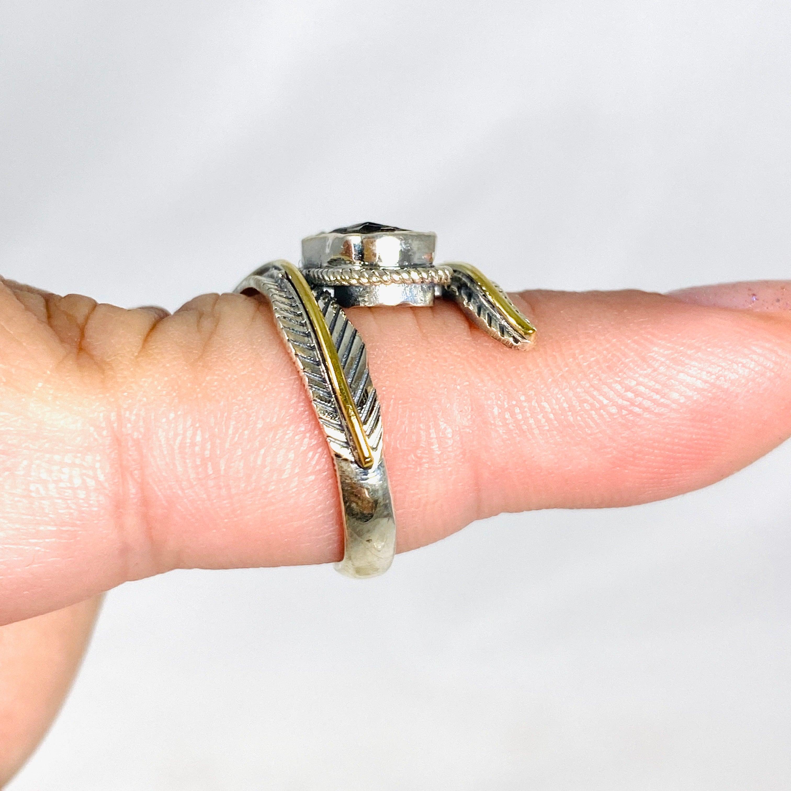 Natural Shungite Leaf Setting Raw Ring R4224 for Men & Women - Healing Crystal Jewelry for Protection & EMF Shielding - Perfect for Meditation, Yoga & Energy Balancing