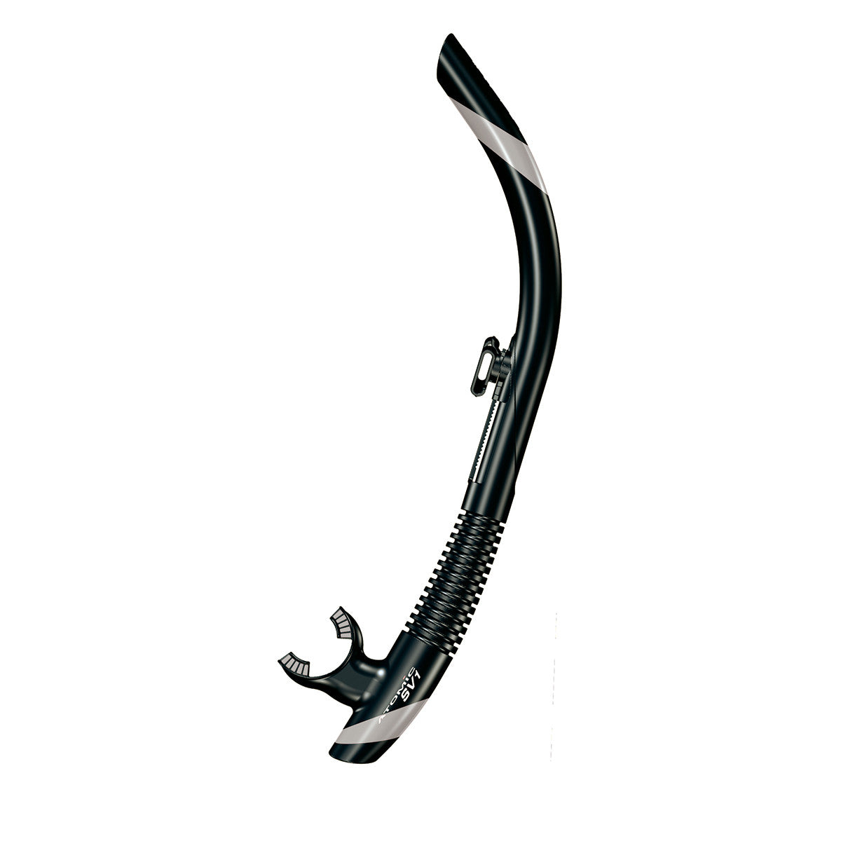 Atomic Aquatics SV1 Flex Snorkel - Black/Silver Snorkeling Gear for Scuba Diving, Swimming & Water Sports | Comfortable & Durable Snorkel for Ocean Adventures
