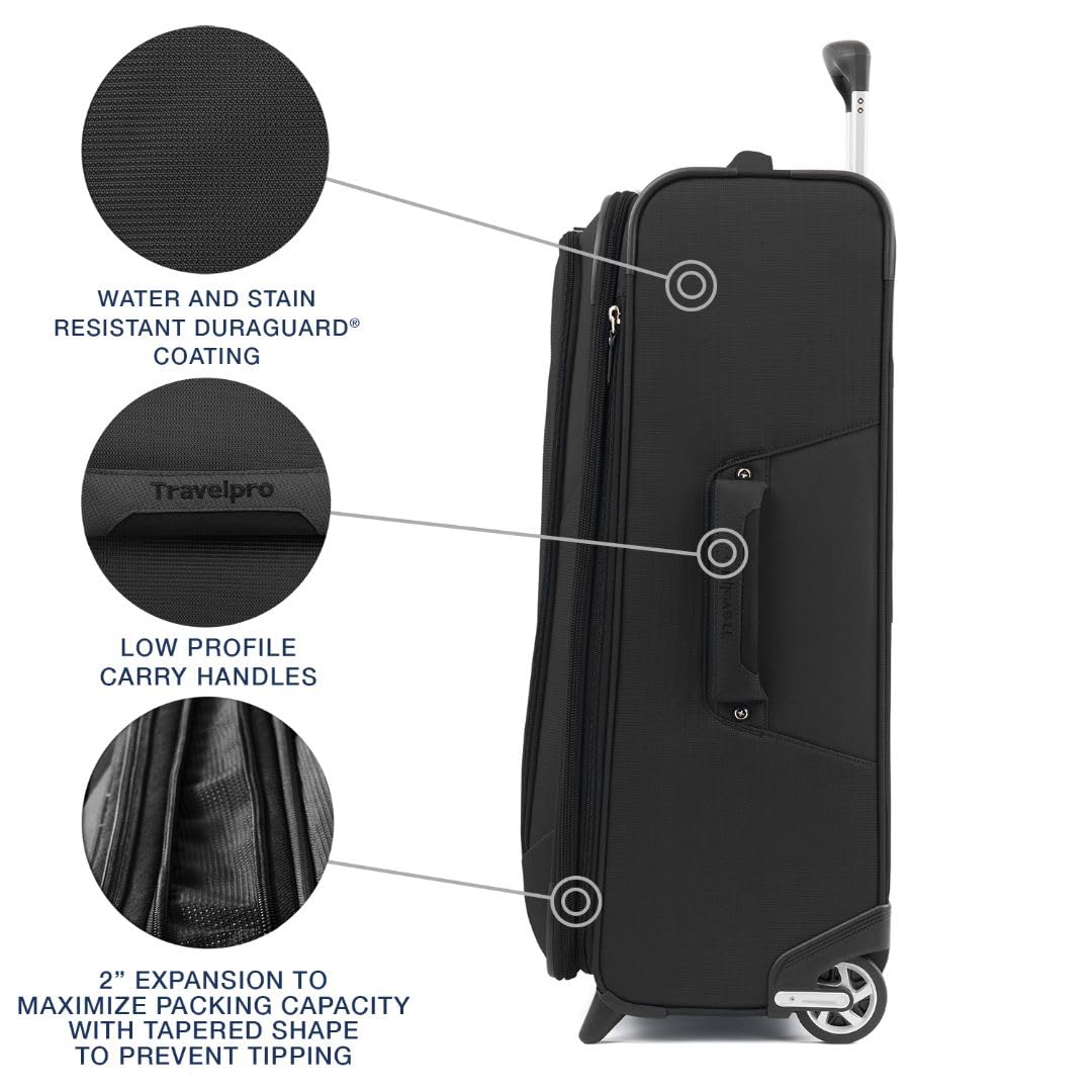 **Travelpro Maxlite 5 Softside Expandable 26-Inch Checked Luggage – Lightweight Upright Suitcase for Men & Women (Black) – Perfect for Air Travel, Business Trips & Vacations**