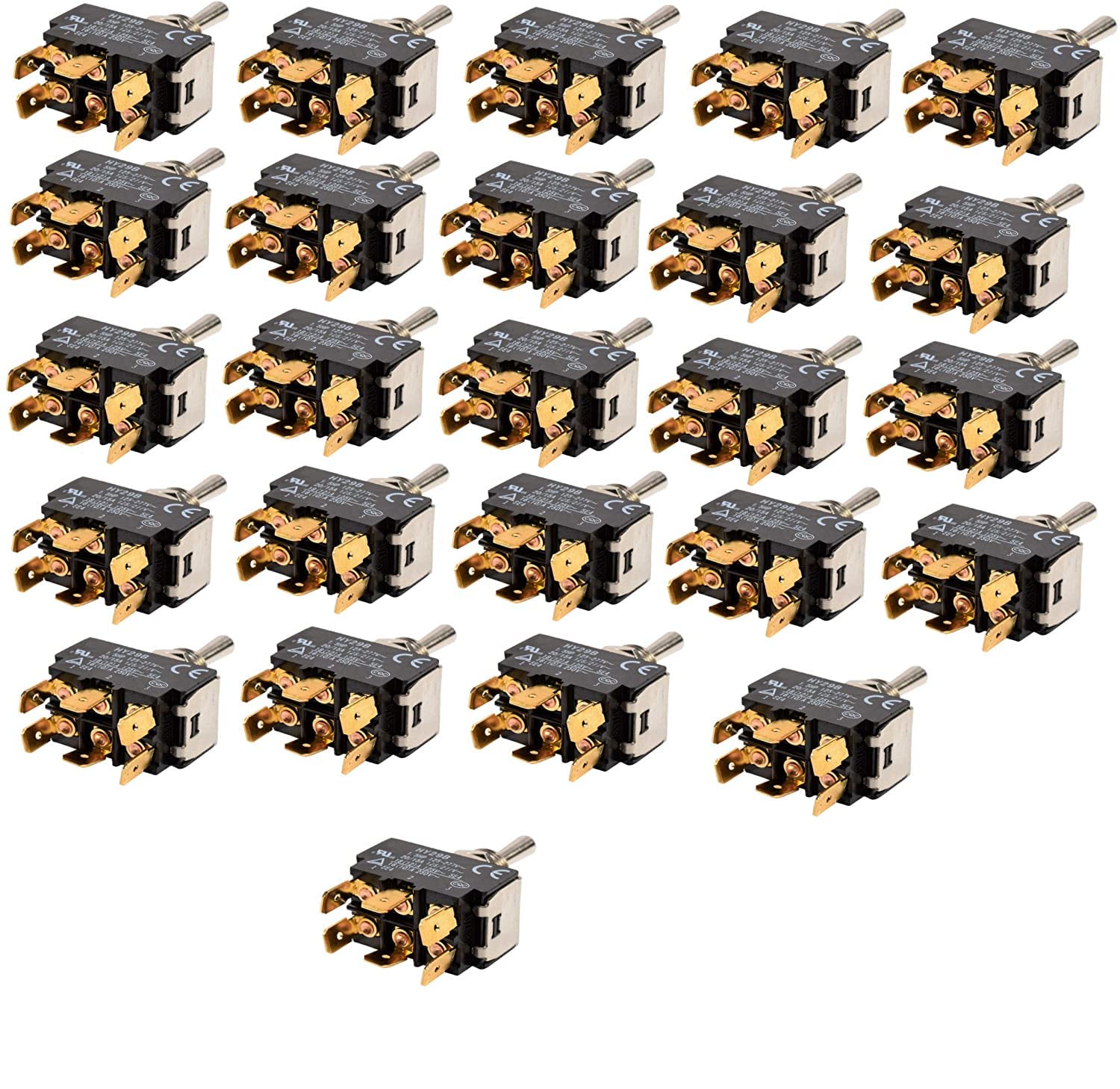 HQRP 25-Pack Momentary Toggle Switch - Compatible with HY29B Flagstaff Tent Trailer, 86 Ranger Bass Boat, Snow Blower & Boat Lift | Up-Down Off Control (30-050) | Perfect for Marine, RV & Outdoor Equipment Repairs