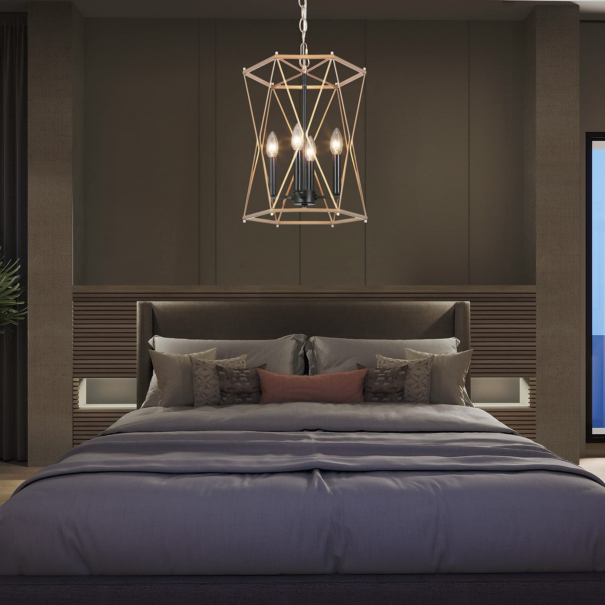 Modern 4-Light Gold Chandelier - Durent Lighting Metal Pendant Fixture for Kitchen Island, Bedroom, Dining Room | Elegant Lighting for Home & Office Decor