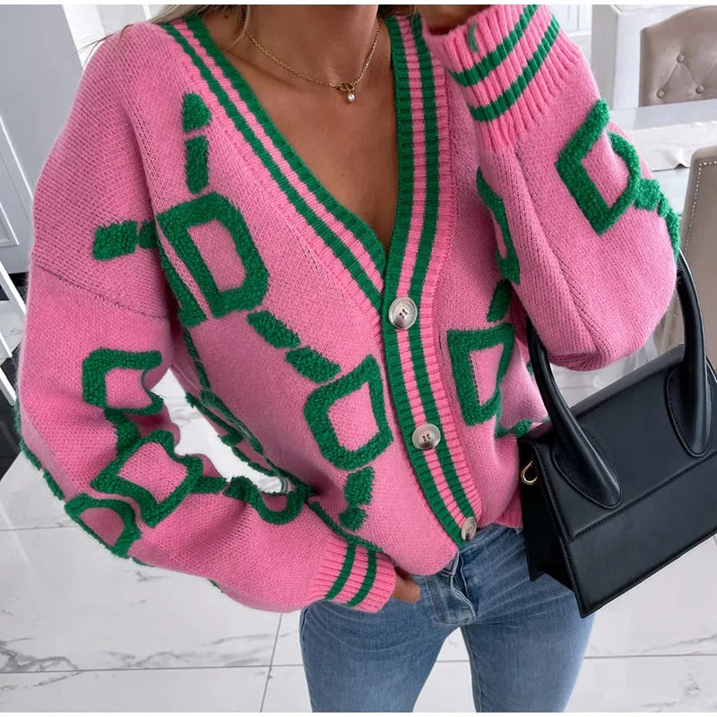 Women's Knitted Cardigan Sweater Jacket - Warm Embroidery Fashion Coat for Autumn & Winter 2022 | Loose Fit Ladies Knitwear for Casual Wear, Office & Outings