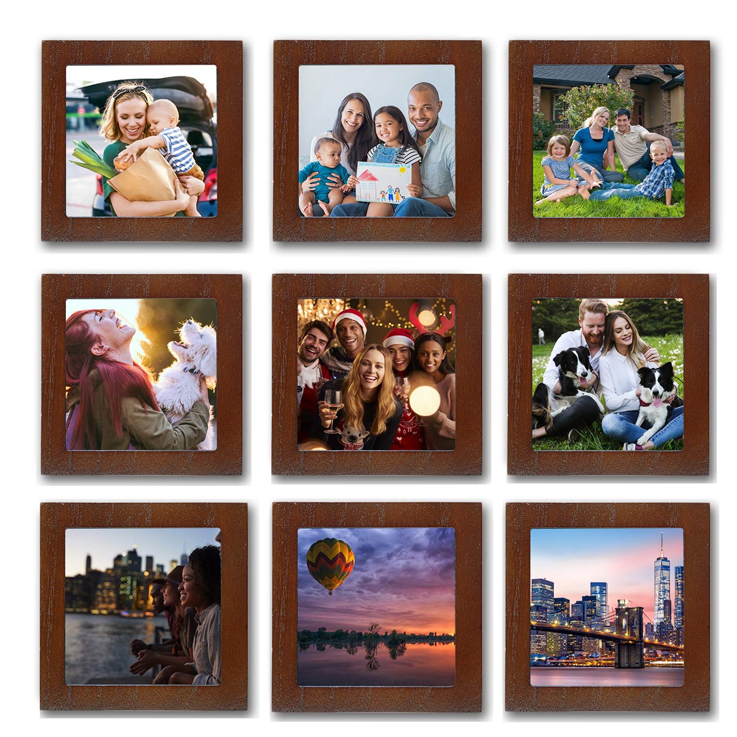 4x4 Brown Photo Frames - Set of 9 Square Frames for Instagram Collage & Wall Decor