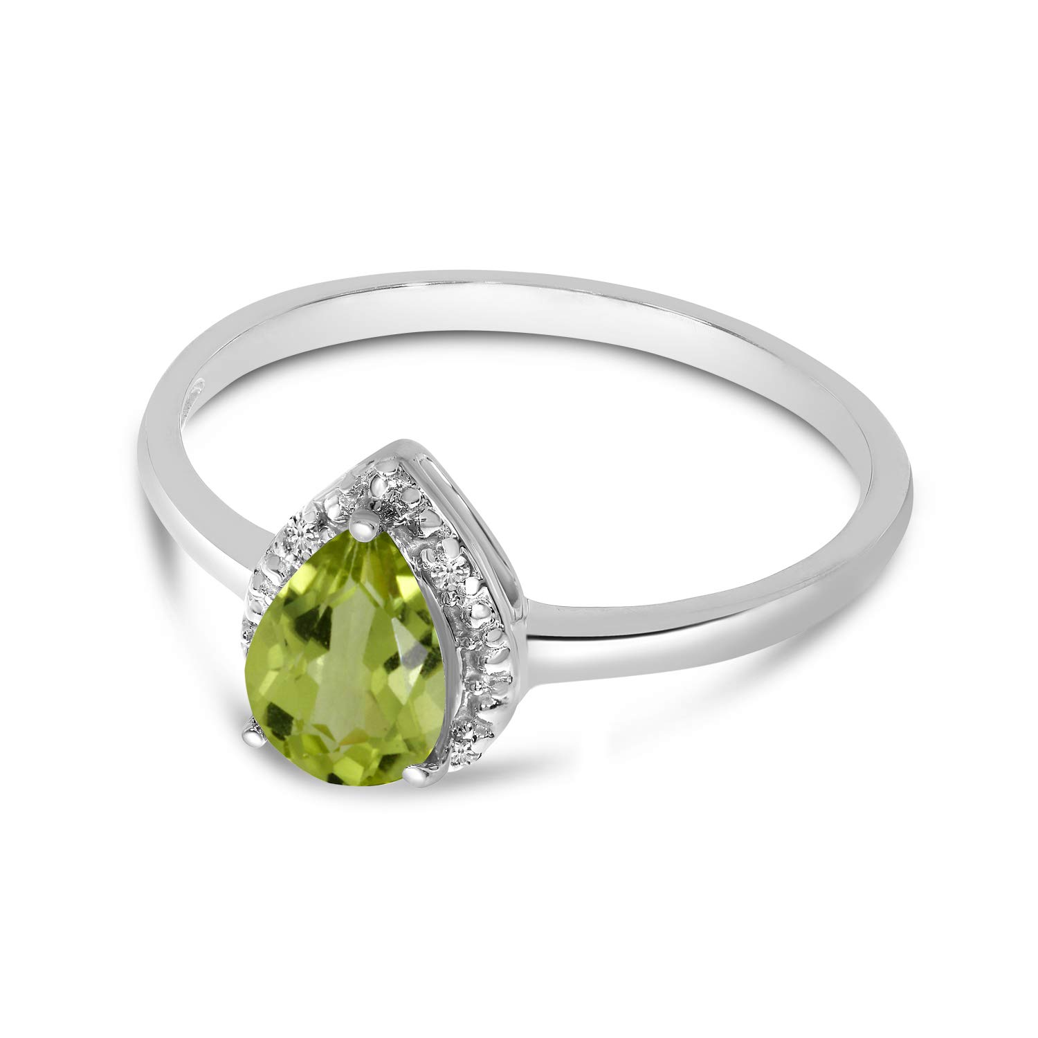 14K White Gold Pear Peridot and Diamond Ring - Elegant Birthstone Jewelry for Women, Perfect for Engagement, Anniversary & Special Occasions