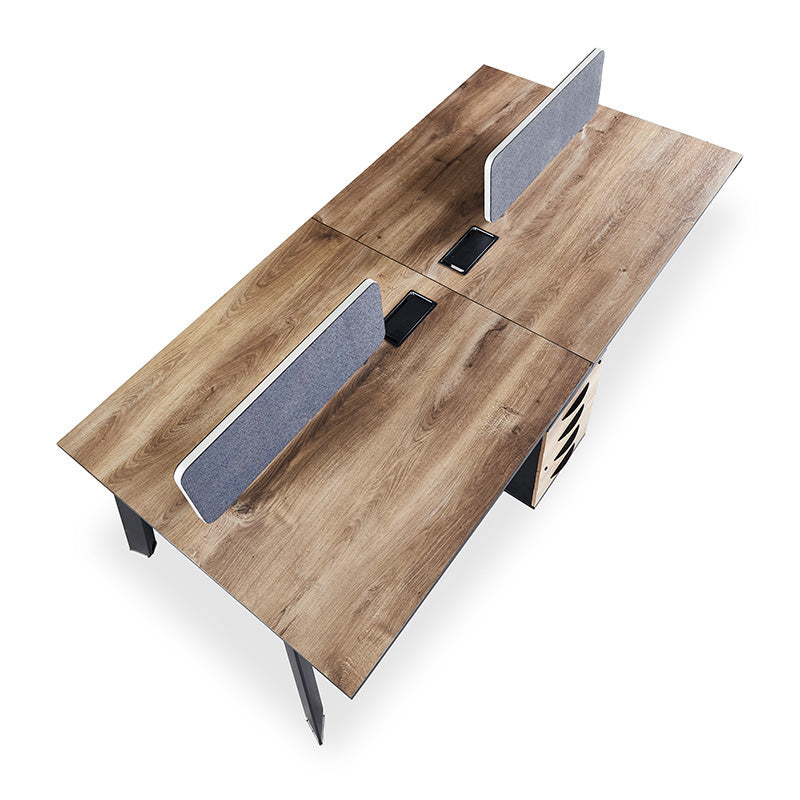 ARTO 4-Person Back-to-Back Office Workstation with 2 Storage Cabinets - 2.4M Warm Oak & Black Finish - Perfect for Collaborative Workspaces & Open Office Environments
