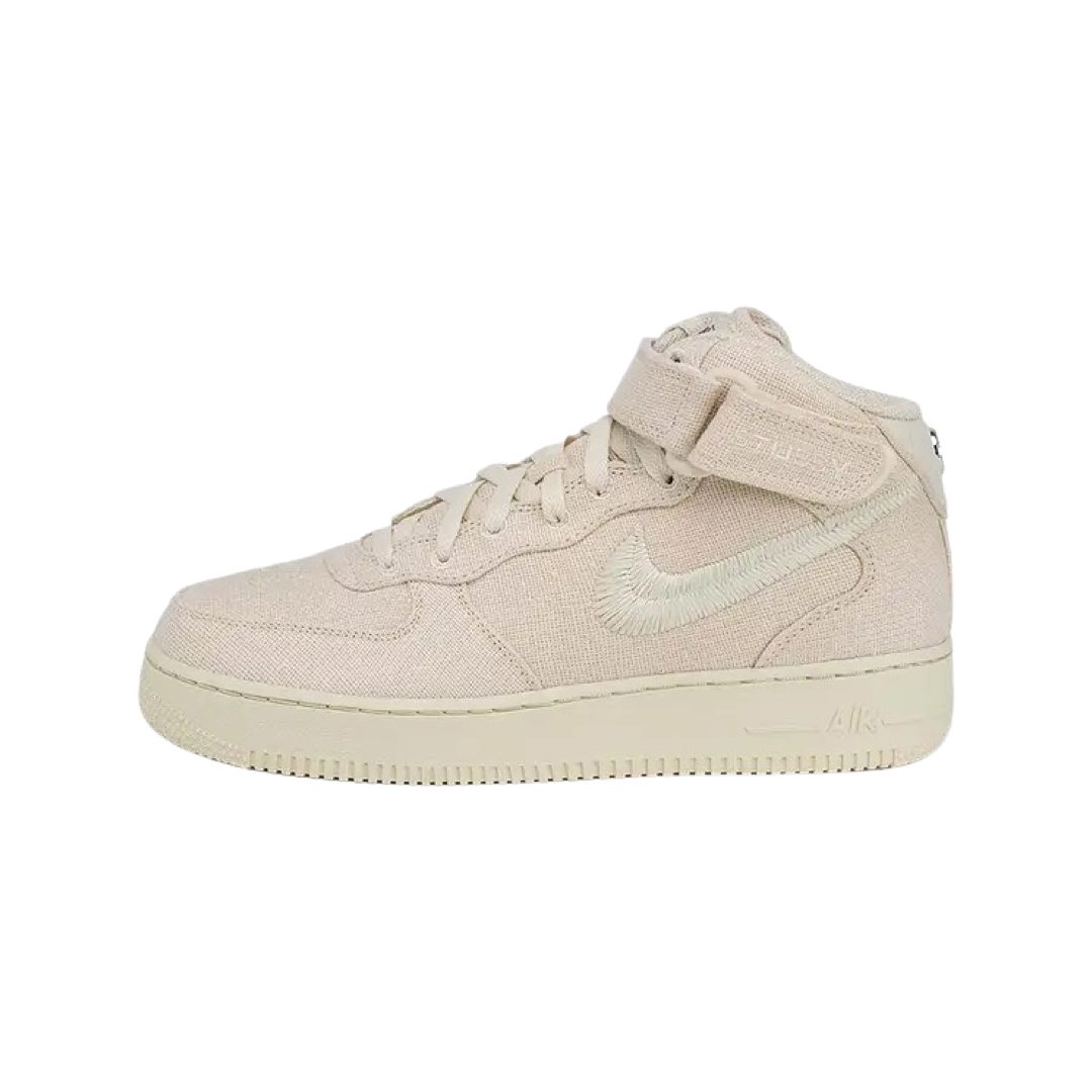 Nike x Stussy Air Force 1 '07 Mid SP Fossil Sneakers - Limited Edition Men's Basketball Shoes for Streetwear & Casual Wear