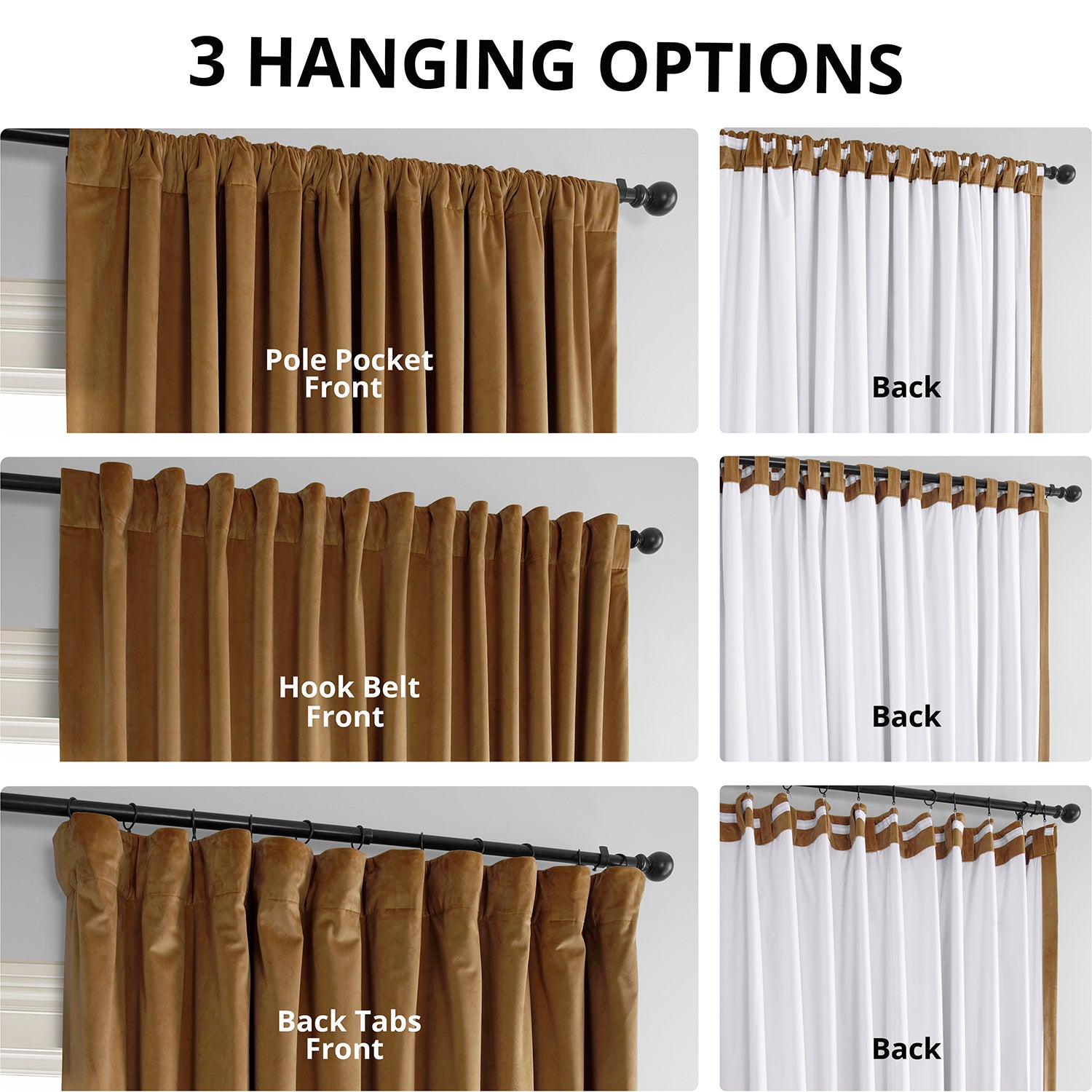 Amber Gold Signature Extra Wide Blackout Curtains for Bedroom - Soft Velvet Thermal Insulated Drapes, Noise Reducing Window Treatments for Living Room & Nursery (Black)