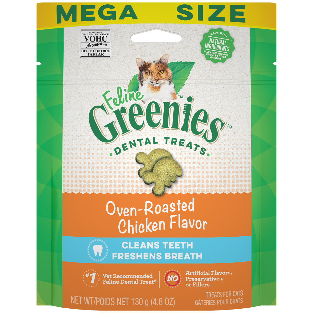 Feline Greenies Adult Natural Dental Care Cat Treats - Oven Roasted Chicken Flavor | Healthy Teeth & Fresh Breath | Perfect for Daily Oral Care & Training Rewards