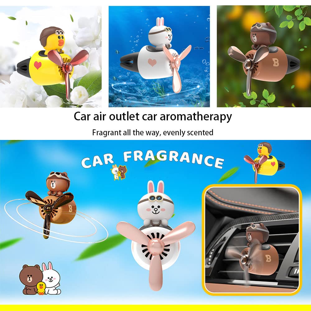 Cute Cartoon Rotating Fan Leaf Car Air Freshener Diffuser - 2 Refillable Fragrances, Pilot Car Outlet Perfume for Fresh Scent | Perfect for Cars, Offices & Gifts