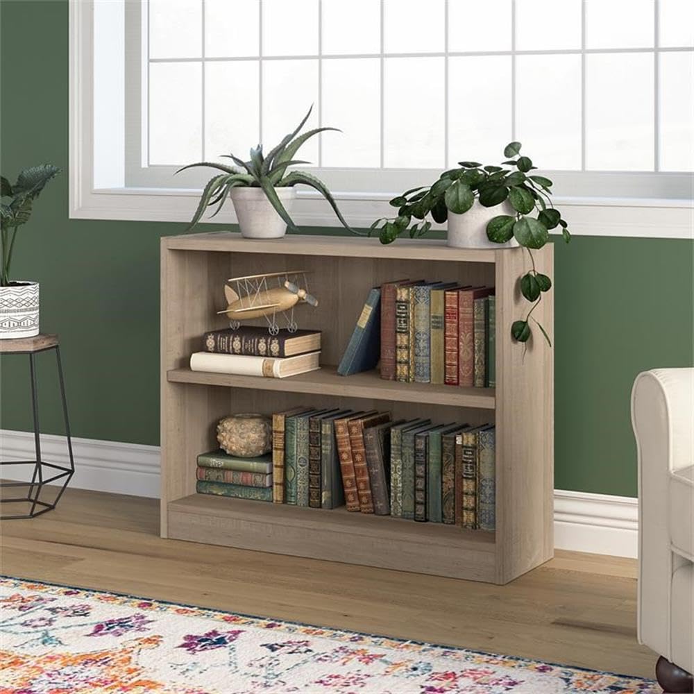 Bush Furniture Universal Small 2 Shelf Bookcase in Ash Gray - Compact Storage Solution for Books, Toys & Decor | Perfect for Home, Office & Dorm Rooms