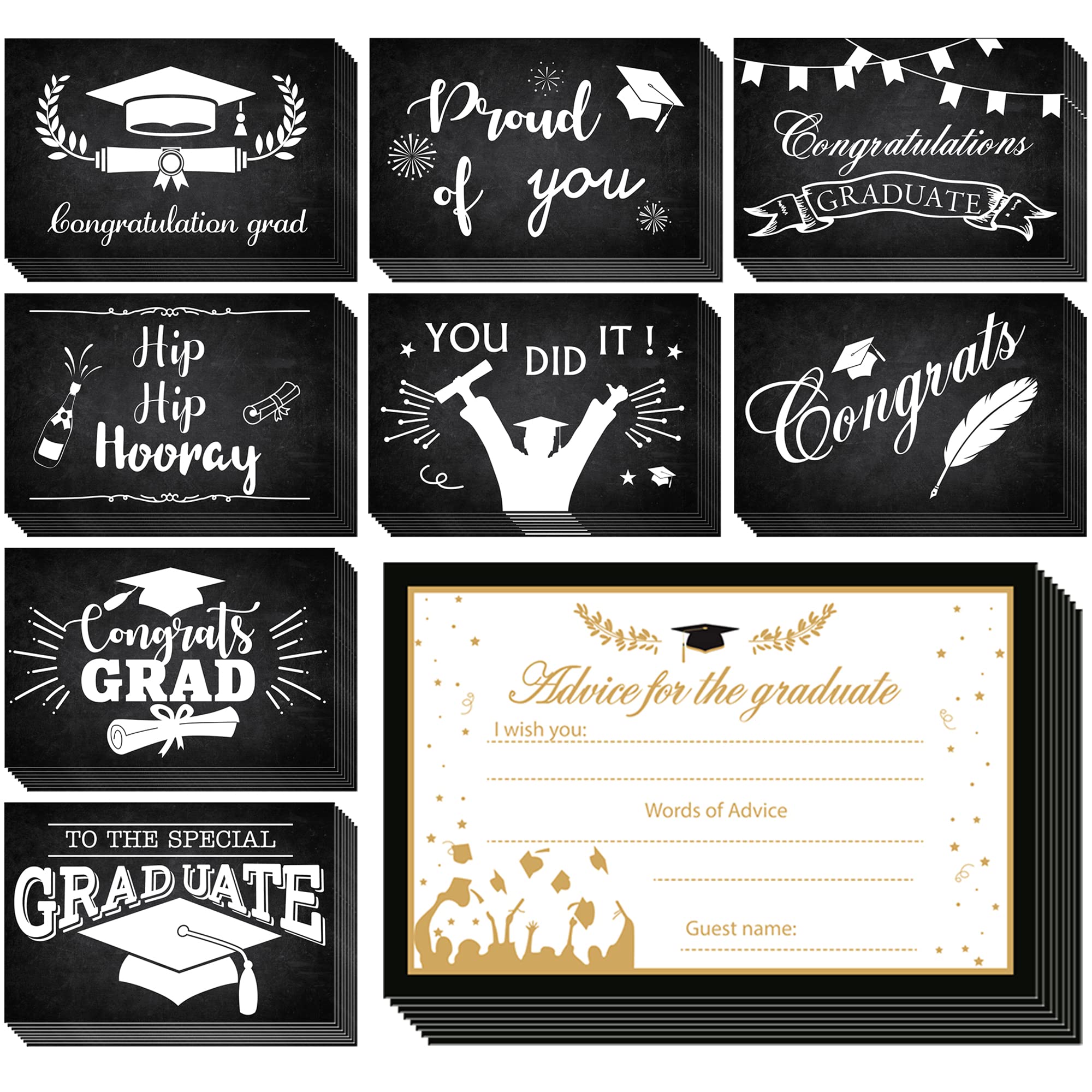 64-Pack Black & White Graduation Advice Cards 2022 - Elegant Graduation Invitations, Party Decorations & Congratulations Cards for Graduates | Perfect for Graduation Ceremonies, Parties & Gifts