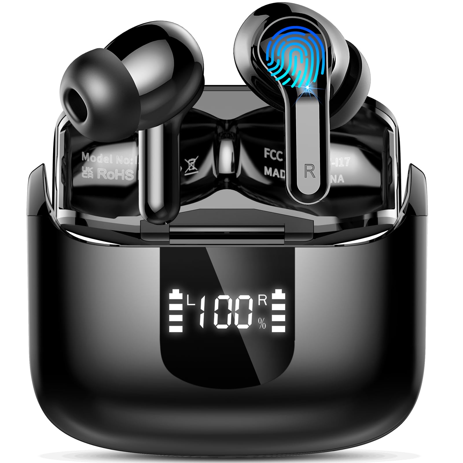 2024 Wireless Earbuds Bluetooth 5.3 with ENC Noise Cancelling Mic, 40H Playtime IP7 Waterproof In-Ear Headphones with Deep Bass & LED Display - Perfect for Gym, Running, Travel and Work Calls