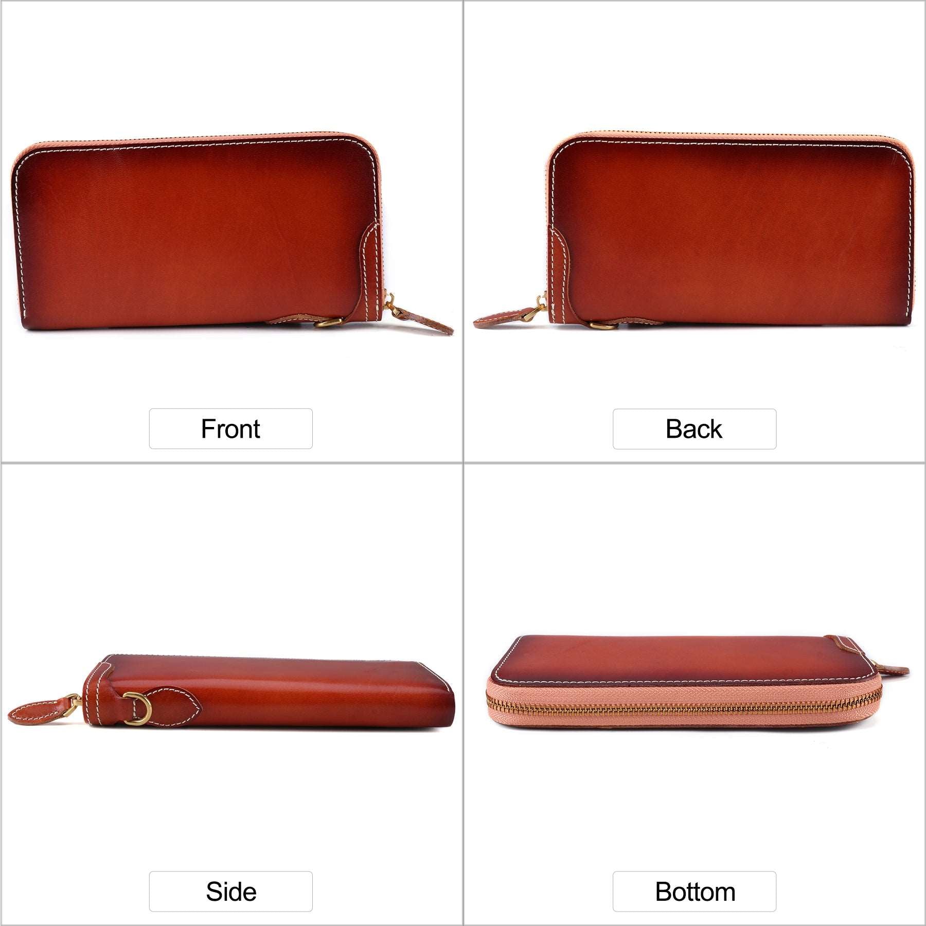 Vintage Leather Zip Wallet for Women - Stylish Retro Design with Multiple Card Slots & RFID Protection - Perfect for Everyday Use, Travel & Gift Giving