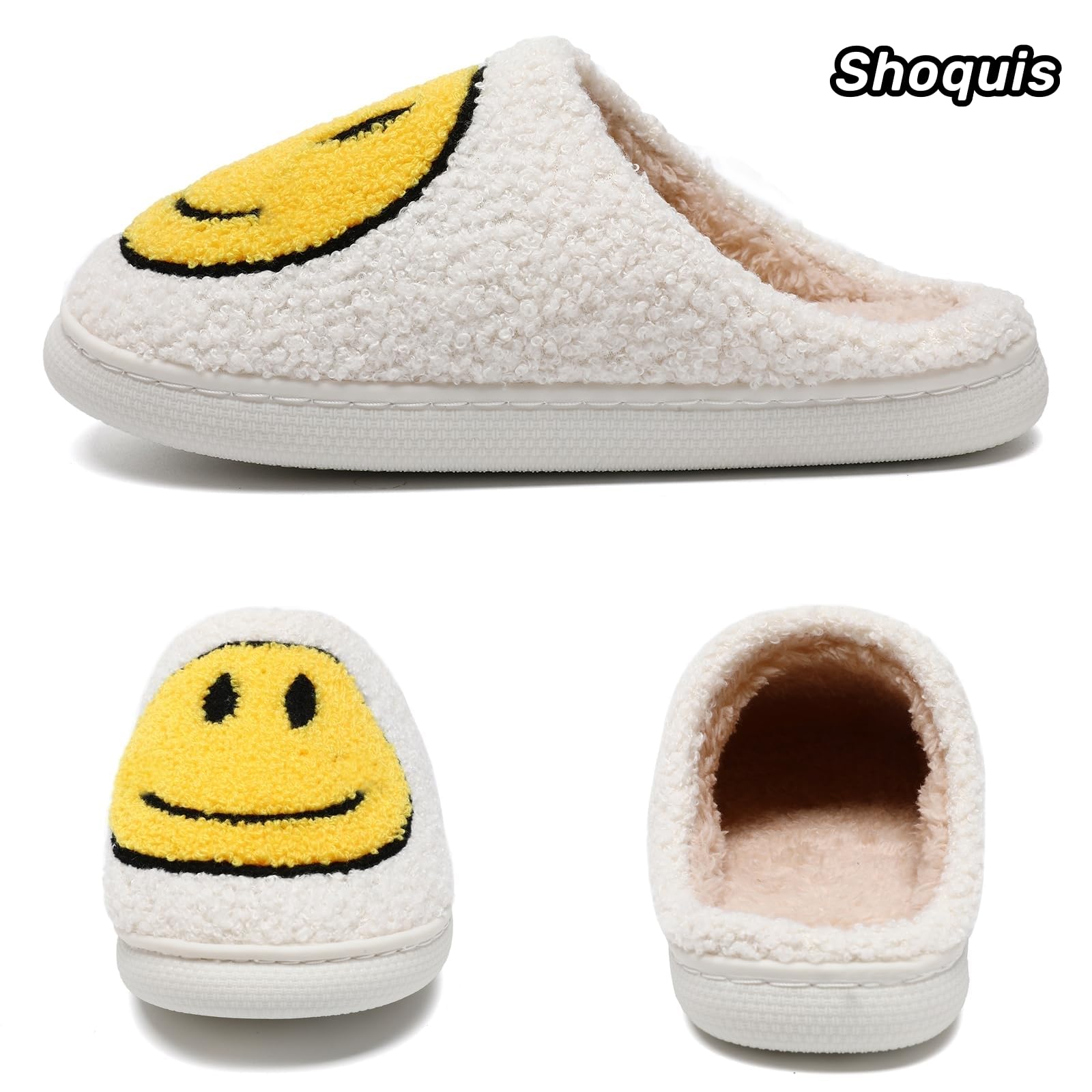 **Shoquis Smile Face Slippers for Women & Men - Fuzzy Memory Foam House Slippers with Faux Fur Lining - Warm Indoor/Outdoor Plush Bedroom Shoes for Cozy Home & Lounge Wear**