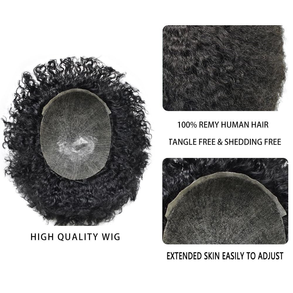 Afro Toupee for Black Men | Kinky Curly Brazilian Human Hair Piece | 8x10 Inch | African American Wavy Men's Toupee | Perfect for Daily Wear, Cosplay & Special Events