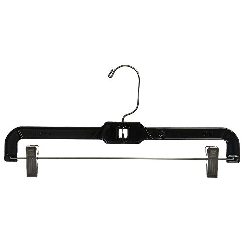 Mainetti 5131SBR Clear Plastic Hangers with 360° Swivel Metal Hook - Heavy Duty Non-Slip Padded Clips for Pants, Skirts, Slacks & Bottoms - 14 Inch Black Hangers (Pack of 100) - Perfect for Retail Stores, Closet Organization & Commercial Laundry Use