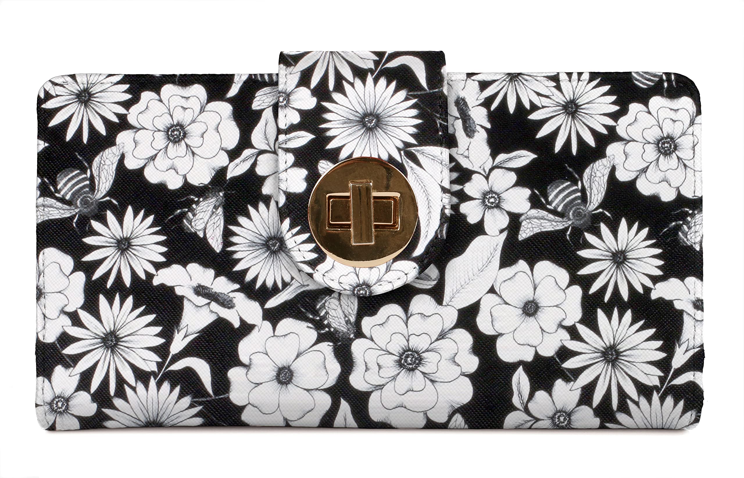 Julia Buxton Vegan Leather Super Wallet - Black Bee | Stylish & Eco-Friendly RFID Blocking Wallet for Women | Perfect for Travel, Work & Everyday Use