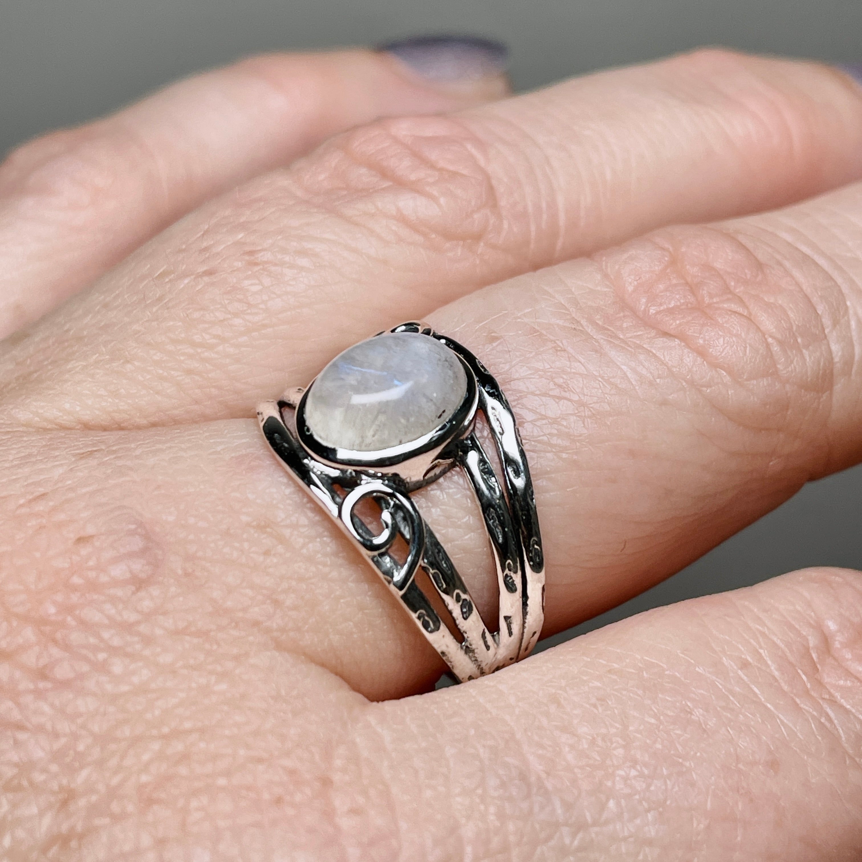 Moonstone Oval Cabochon Ring in Decorative Sterling Silver Setting R4025 - Elegant Jewelry for Women, Perfect for Weddings, Parties & Special Occasions