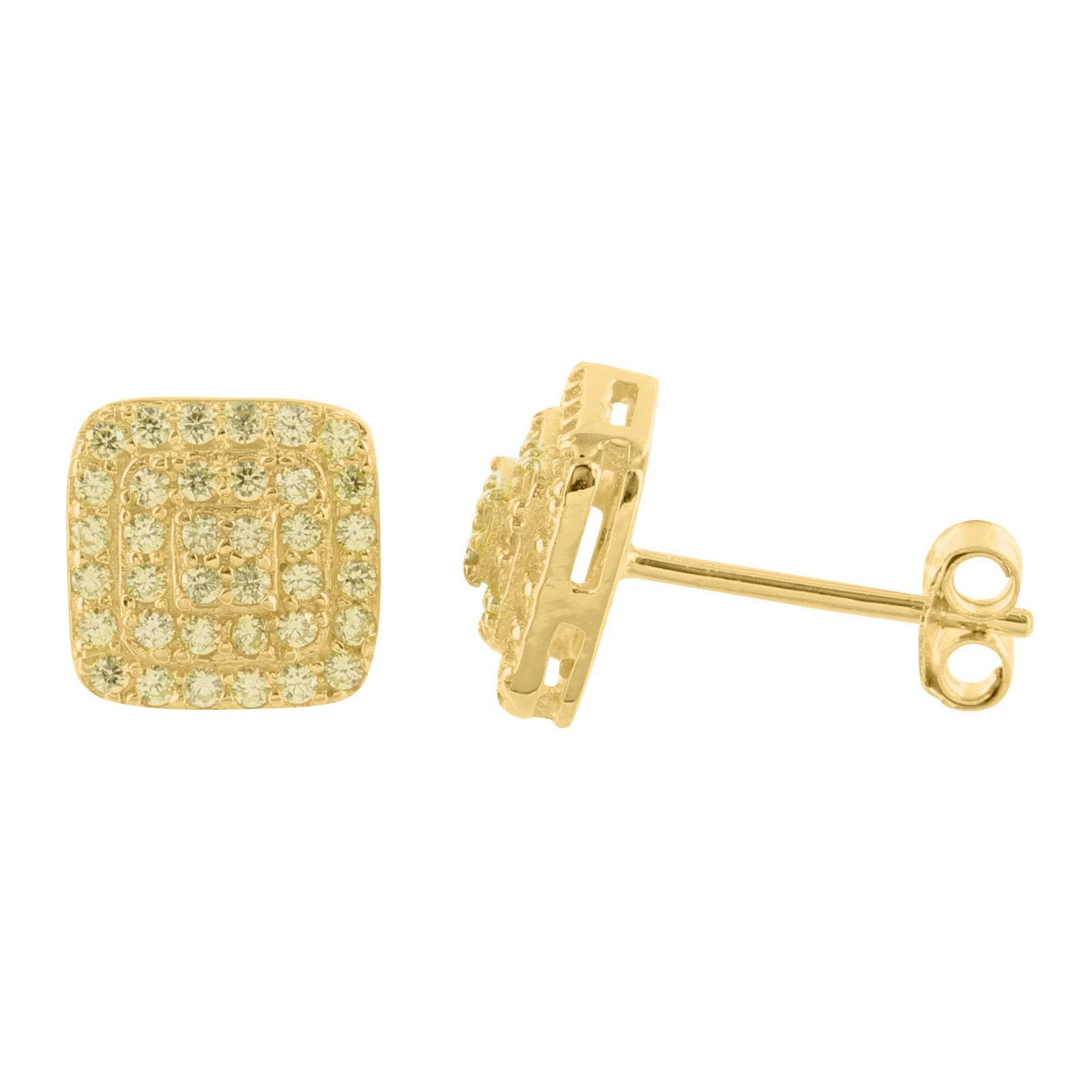 14K Gold Plated Canary Yellow Lab Grown Diamond Stud Earrings for Women - Hypoallergenic Square Silver Earrings for Everyday Wear & Special Occasions