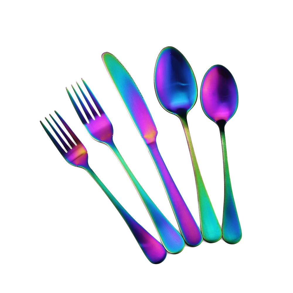 Vibrant Rainbow Matte 6-Piece 18/10 Stainless Steel Dessert Spoons - Salad & Serving Utensils Set for Parties, Ice Cream, Desserts & Tableware Decor