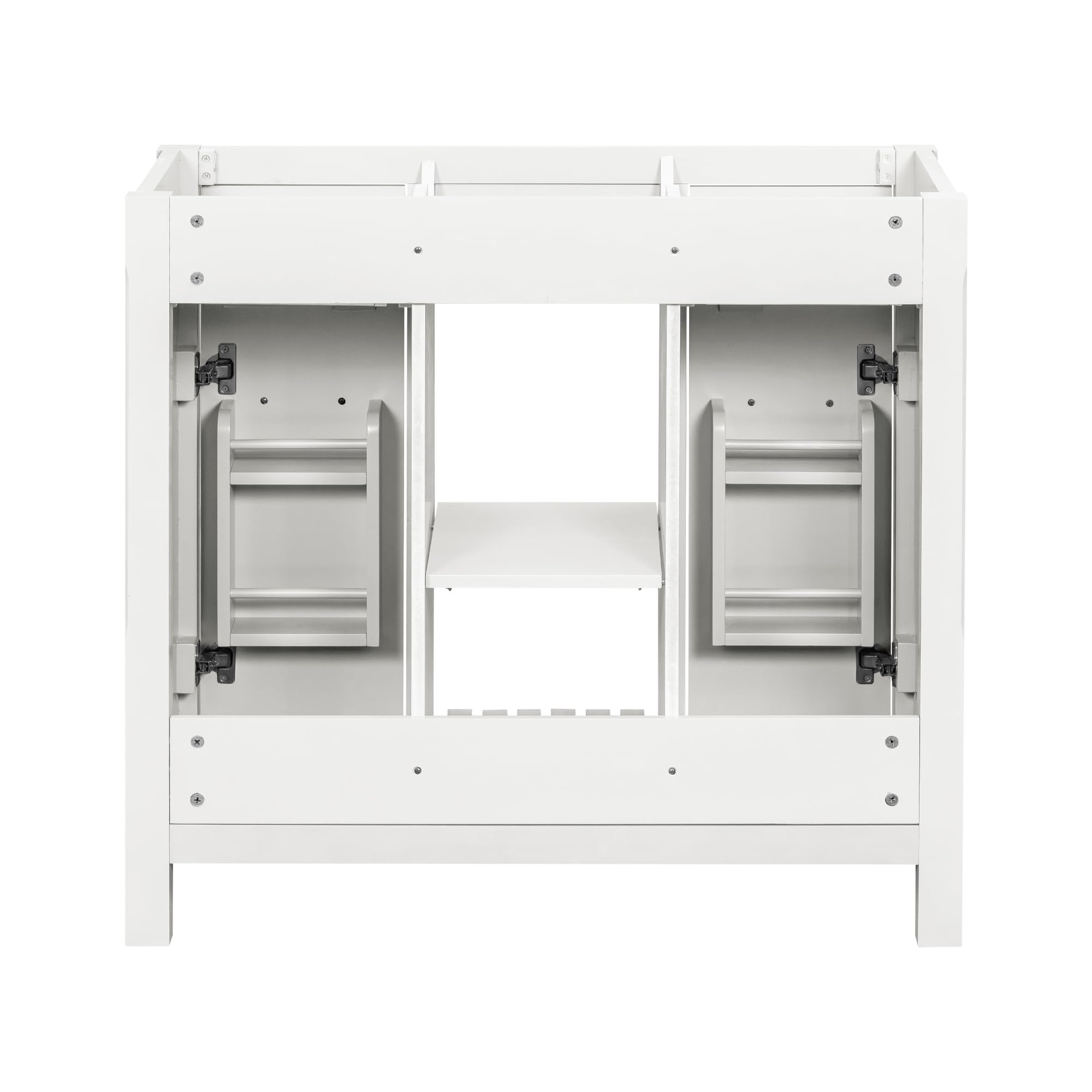 36 Inch White Modern Bathroom Vanity Without Sink - Solid Wood Storage Cabinet with 2 Drawers, 1 Open Shelf & 2 Small Cabinets - Perfect for Bathroom Organization and Small Space Storage Solutions