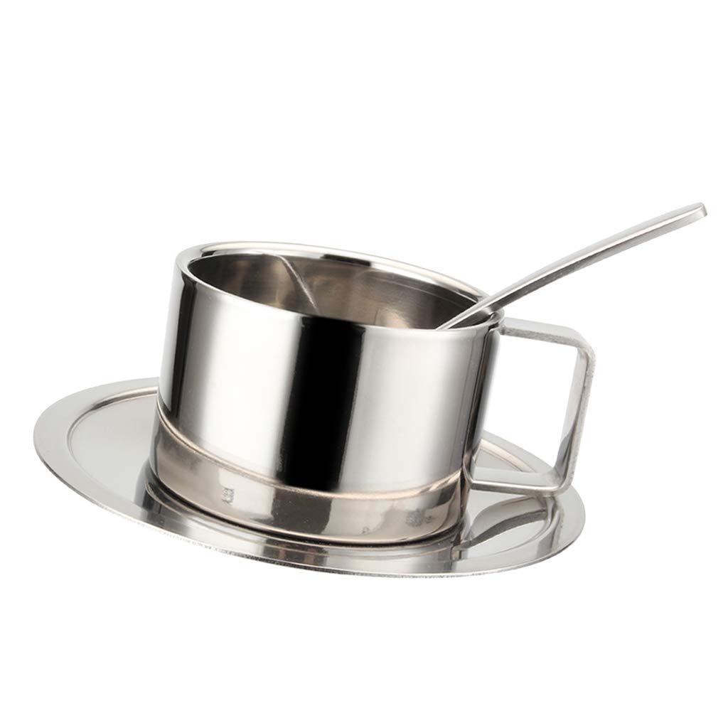 Premium Stainless Steel Coffee Mug Set - Insulated Espresso Cup with Spoon & Saucer for Hot/Cold Drinks - Perfect for Home, Office, Camping & Travel Use