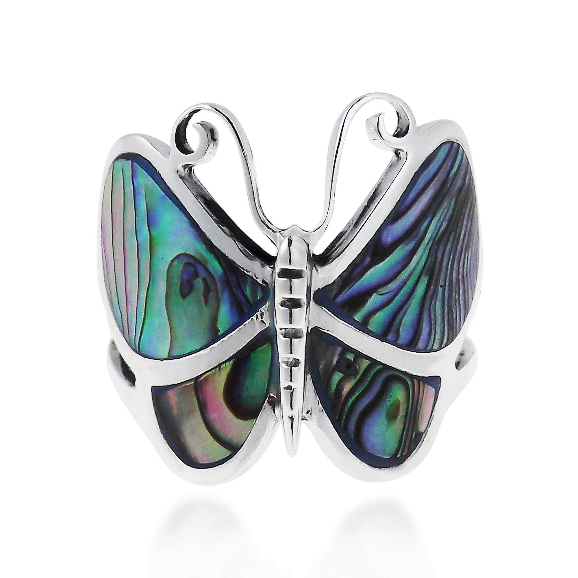 AeraVida Butterfly Motif Rainbow Abalone Sterling Silver Ring for Women | .925 Silver Statement Ring | Elegant Wedding, Casual & Gift Jewelry | Comfort Fit Sizes 6-14 | Perfect for Bridal, Anniversary, Birthday & Everyday Wear