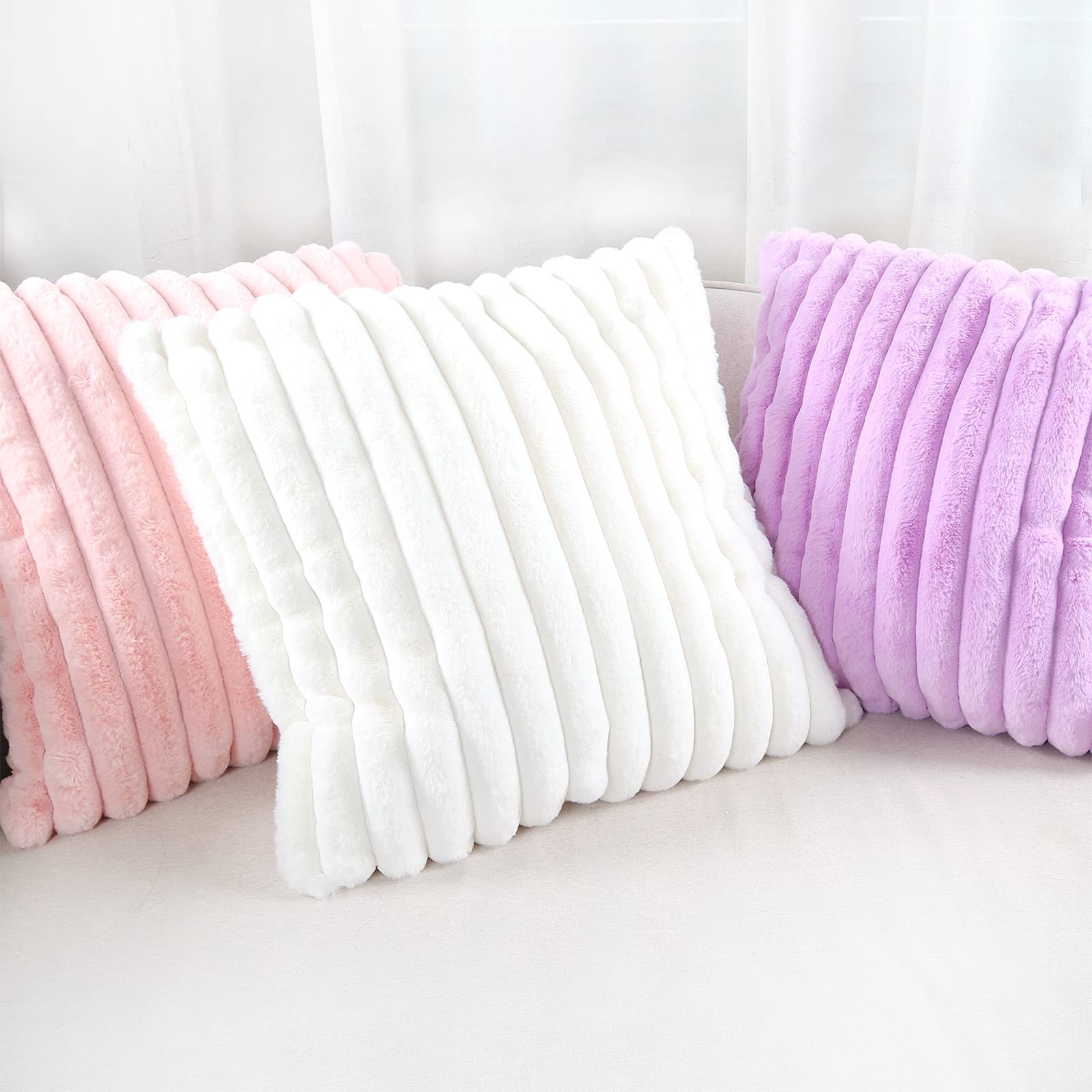 Super Soft Faux Fur Throw Pillow Cover 18x18 Inches (45x45cm) - Double Sided, Extra Thick, Ivory White, 100% Polyester - Perfect for Couch, Sofa, Bed & Home Decor