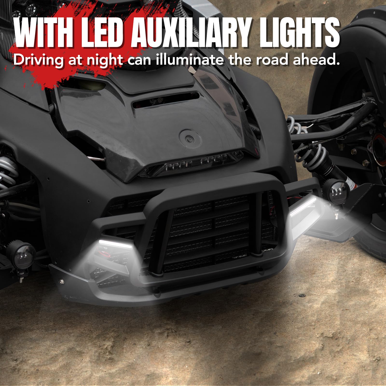 Can Am Ryker 600 900 Rally Front Bumper Guard with LED Lights - UTV PRO Vehicle Protection Brush Guard with LED Accent Lights - Replacement for OEM #219401108 - Perfect for Off-Roading & Night Riding