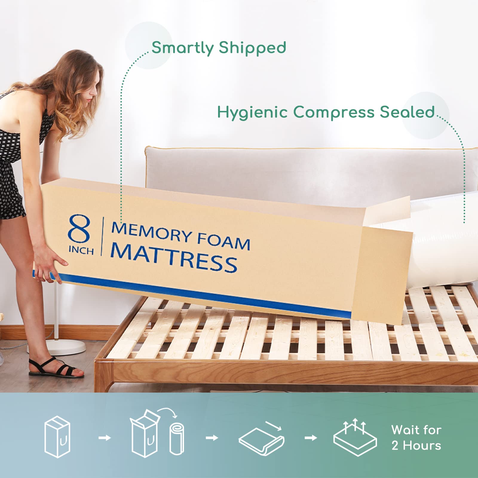 8 Inch Green Tea Memory Foam Mattress - Medium Firm Support for Pressure Relief & Cool Sleep | CertiPUR-US Certified | Made in USA | White | Perfect for Bedrooms, Guest Rooms & Dormitories