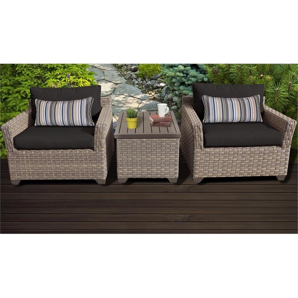 TK Classics Monterey 3-Piece Outdoor Wicker Patio Furniture Set in Black - Perfect for Garden, Poolside & Backyard Relaxation